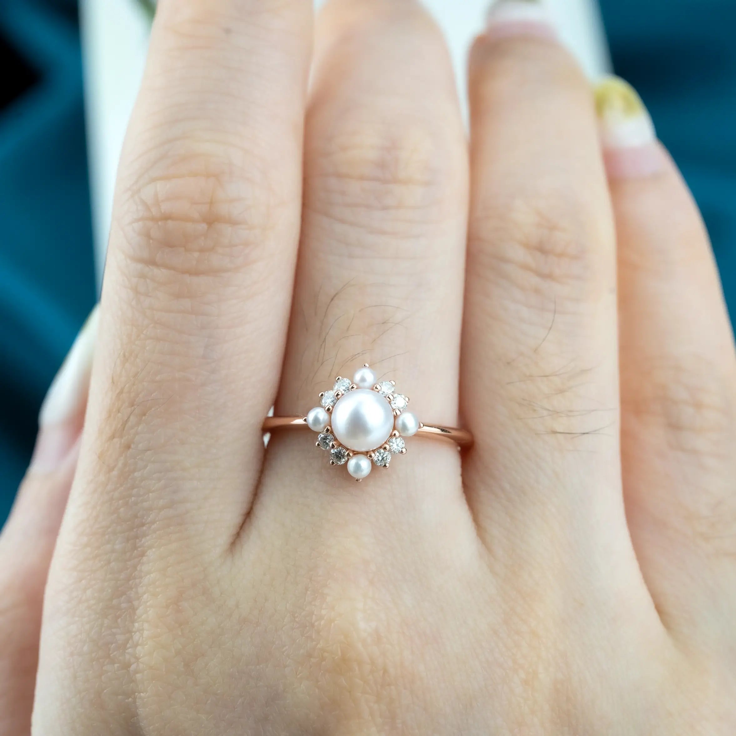 Pearl Ring, a handcrafted floral-inspired piece featuring. custom june birthstone engagement rings for women gift