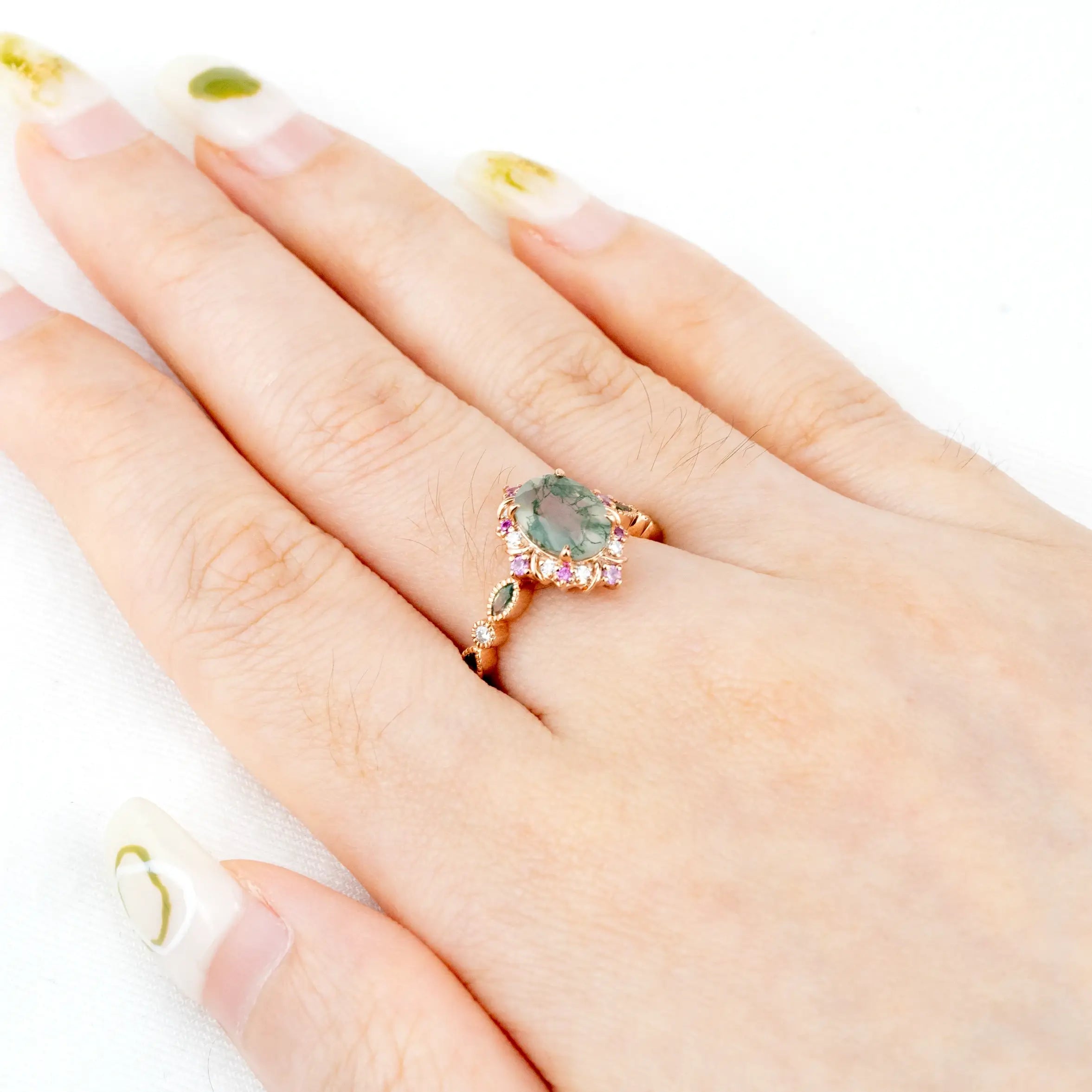 Luxury Classic engagement rings moss agate ring for women anniversary ring gift