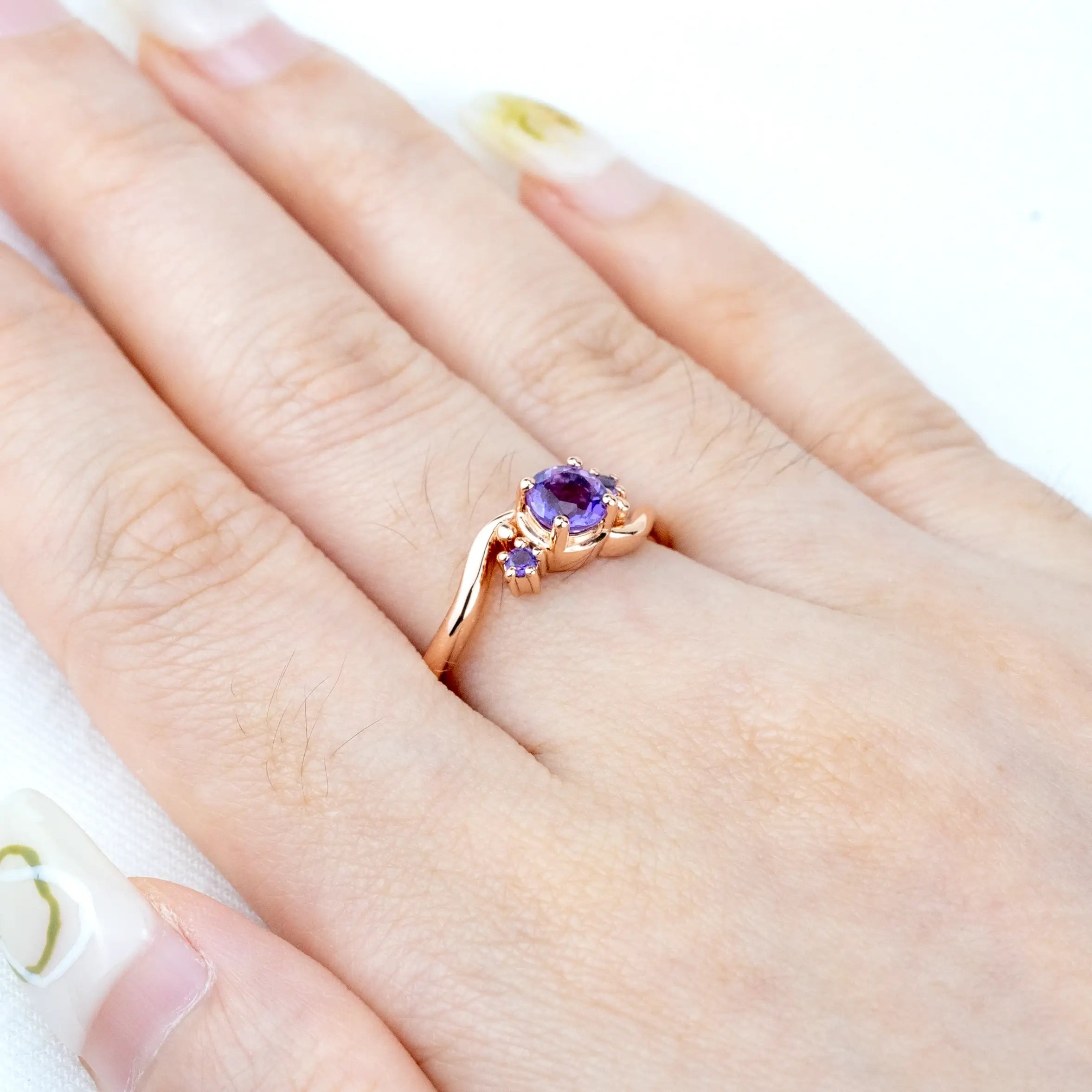 Twilight Amethyst Ring, featuring a natural round-cut amethyst and twisted gold band. engagement rings for women gift