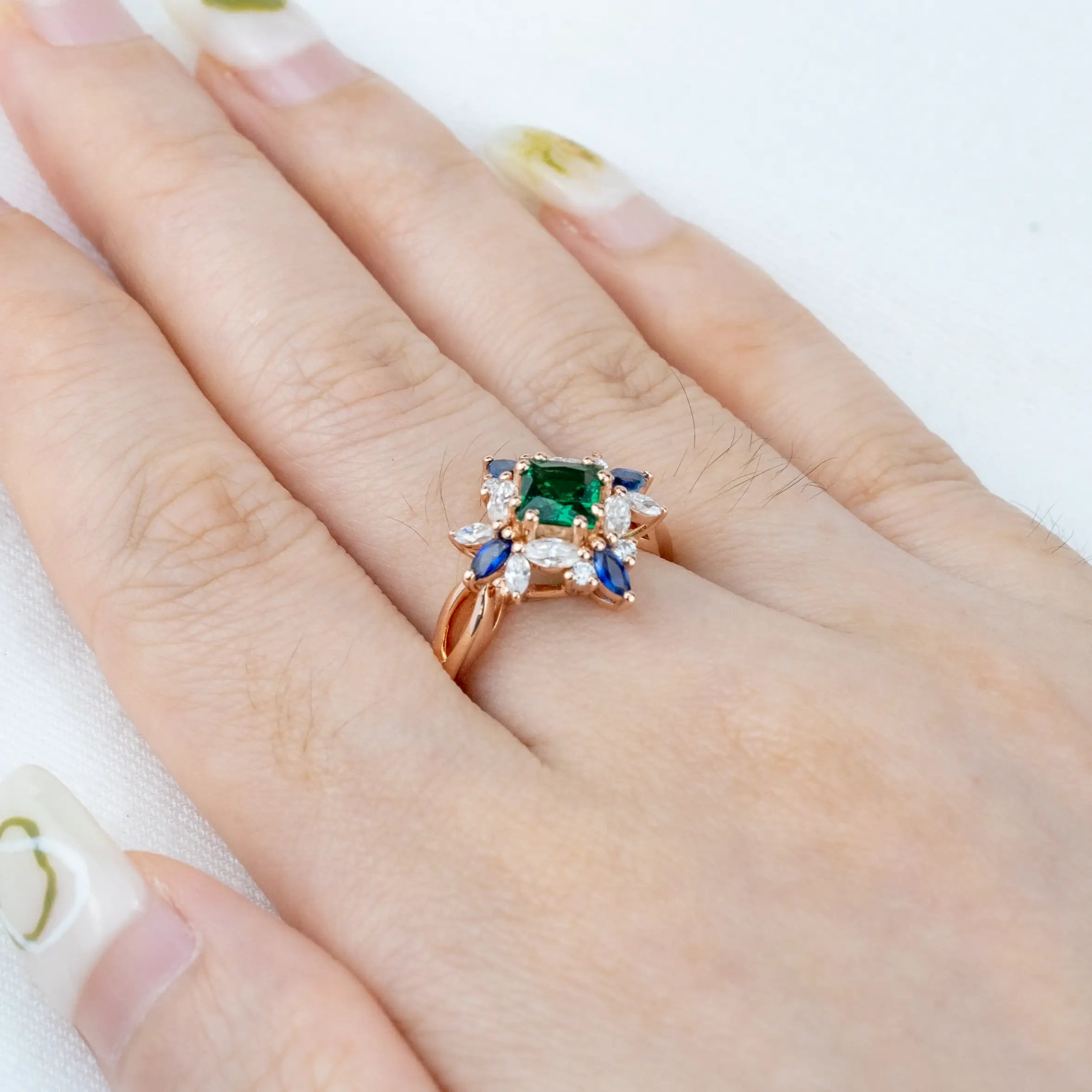 Lab Emerald Ring Butterfly Desgin Art Engagement Rings Custom anniversary ring for ladies