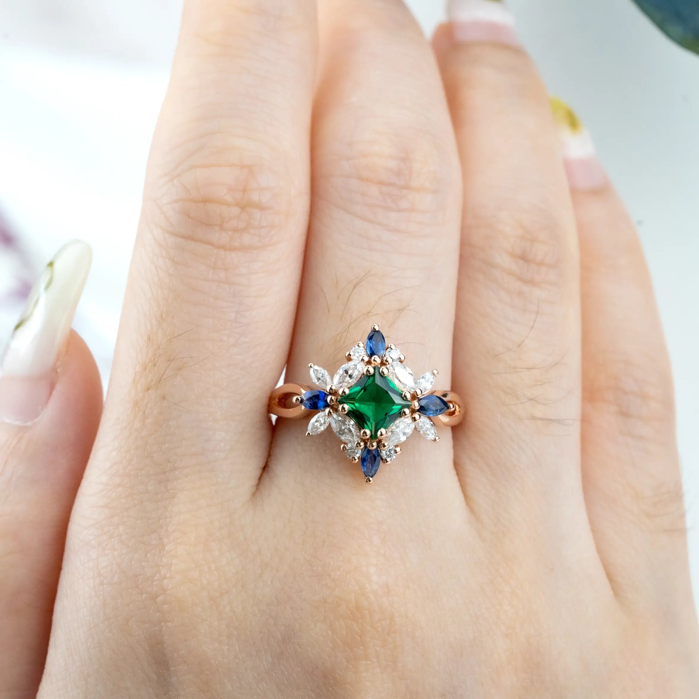 Lab Emerald Ring Butterfly Desgin Art Engagement Rings Custom anniversary ring for ladies