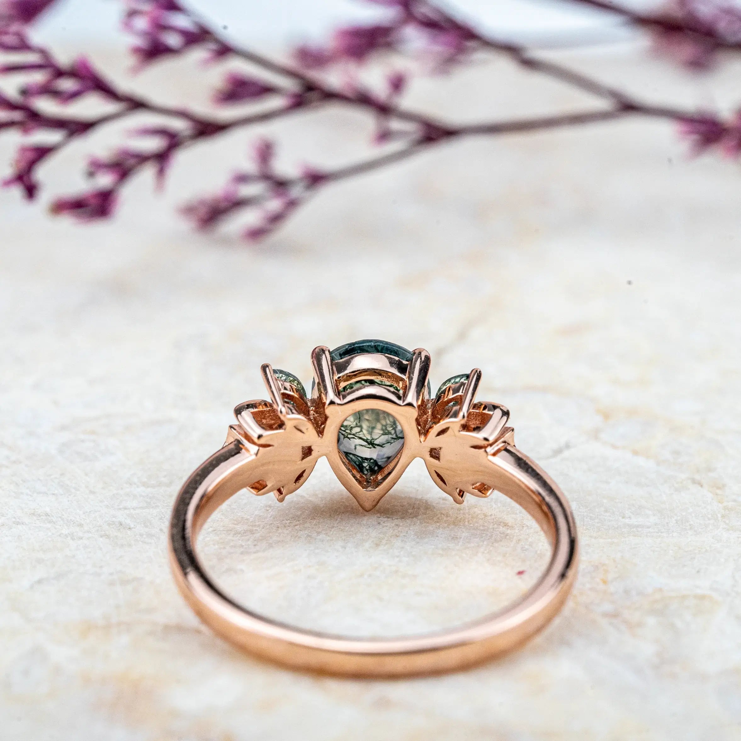 ORLEONE Moss Agate Ring | Nature-Inspired Engagement Rings Custom gold ring for women anniversary gift