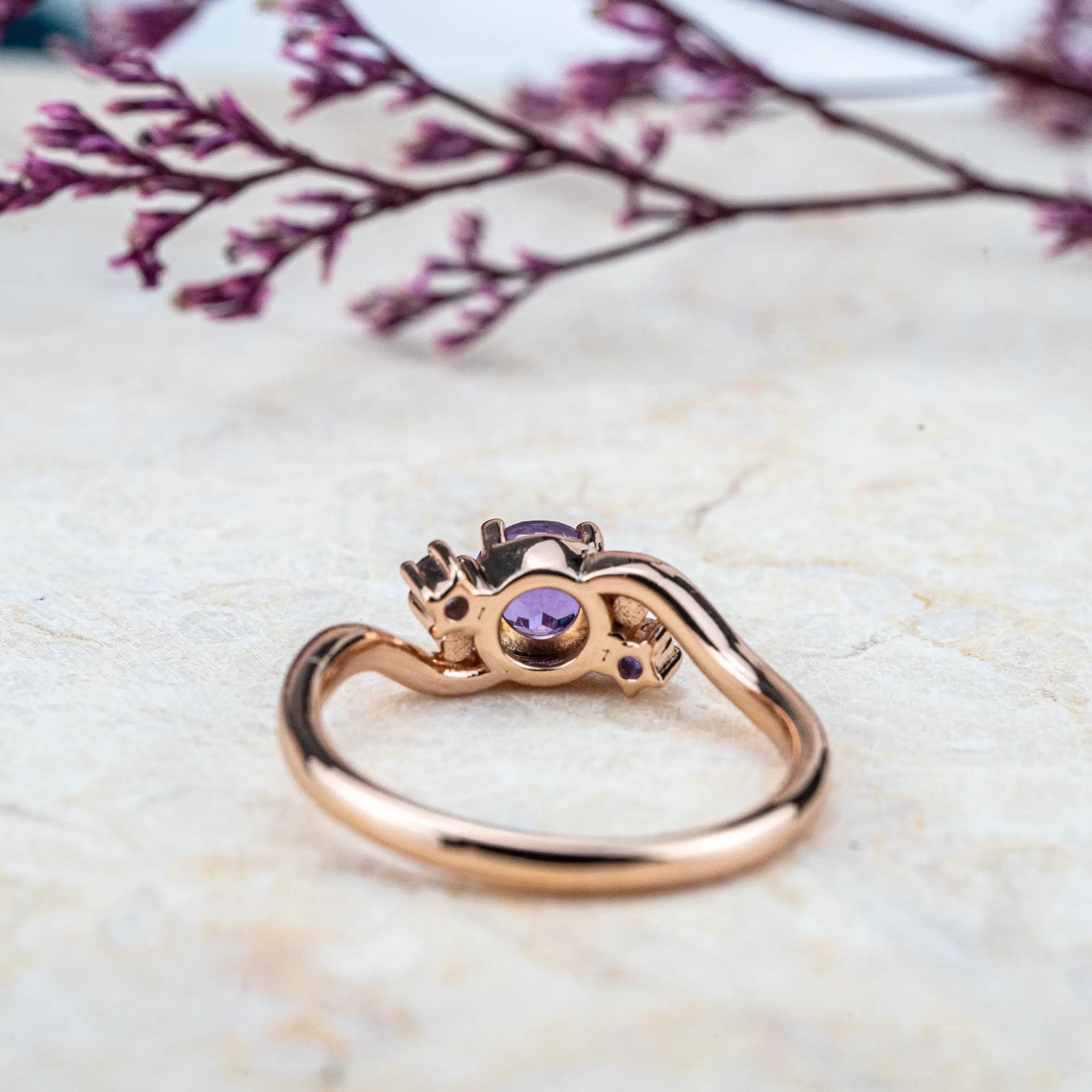 Twilight Amethyst Engagement Rings | Minimalist Three-Stone Gold Ring