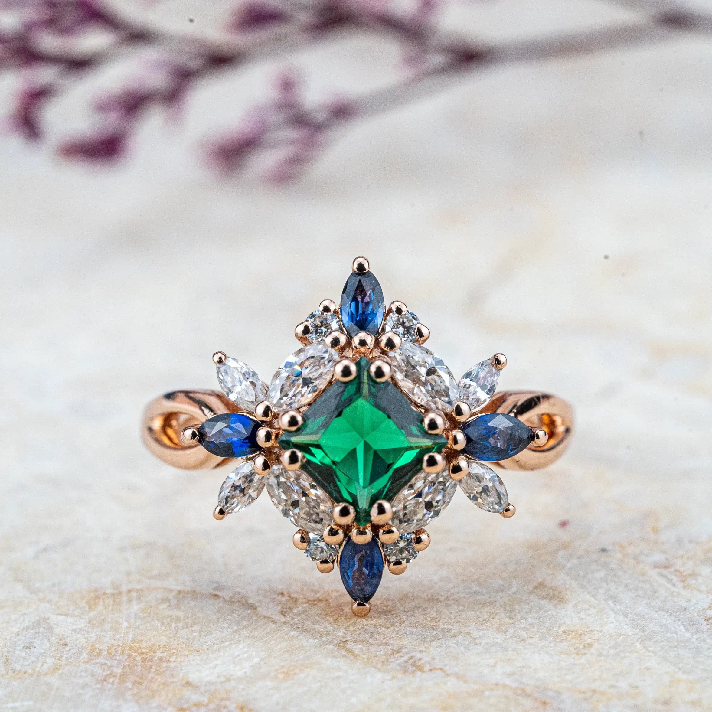 Lab Emerald Ring Butterfly Desgin Art Engagement Rings Custom anniversary ring