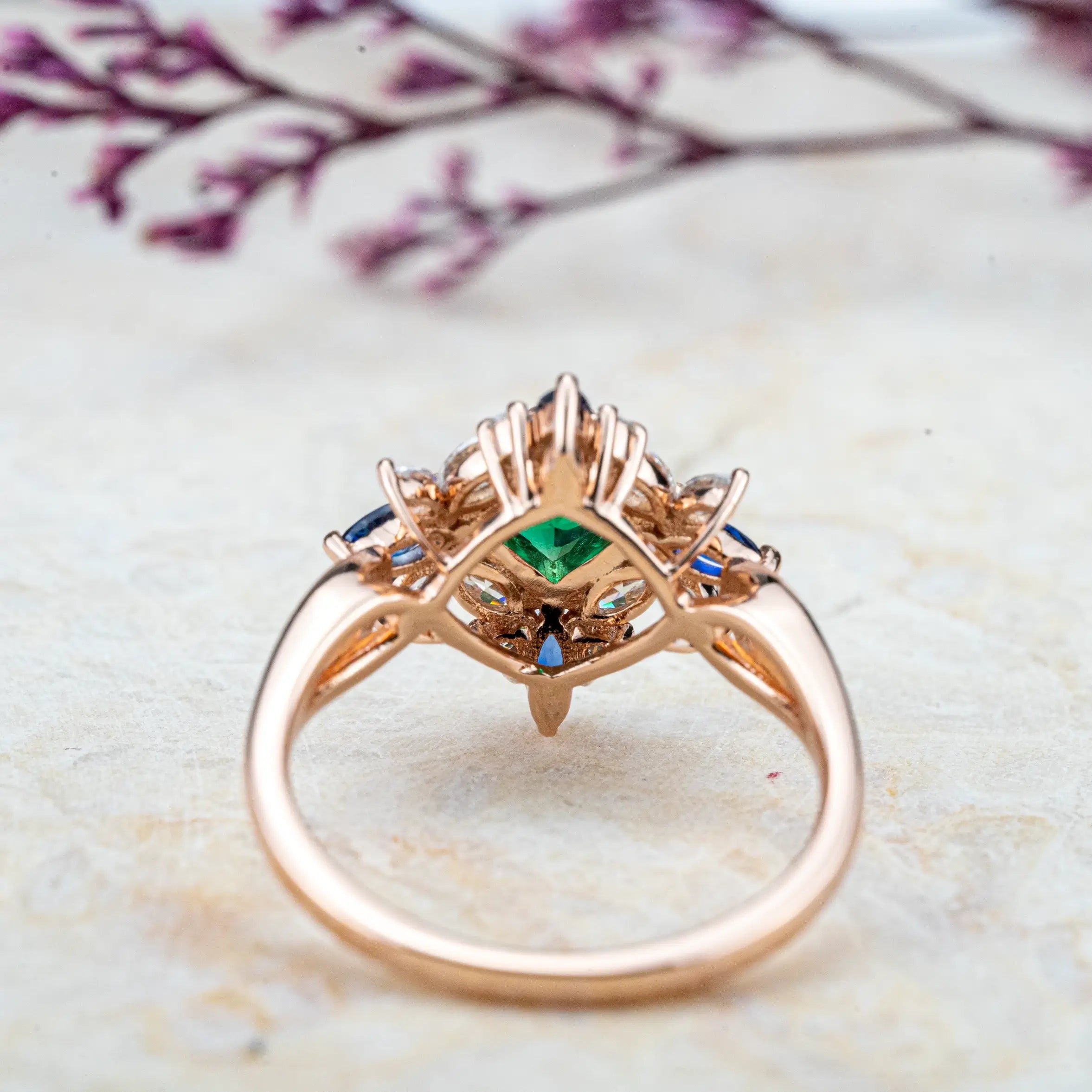 Enclave - Lab Emerald Ring Butterfly Desgin Art Engagement Rings