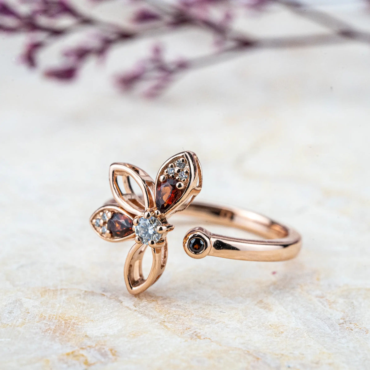 Flower Garnet Rings Birthstone Diamond Engagement Ring For Women Daily Rings