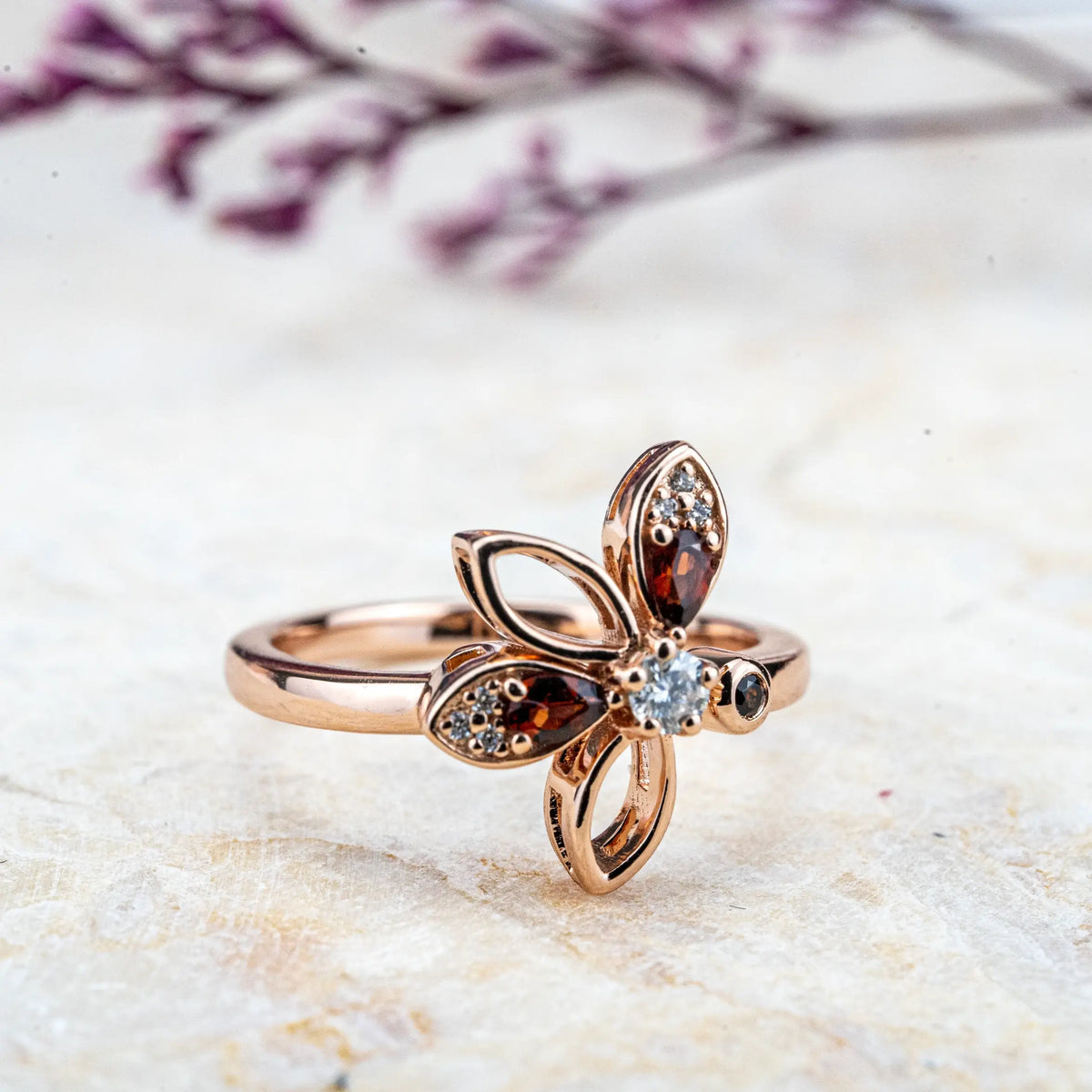Flower Garnet Rings Birthstone Diamond Engagement Ring For Women Daily Rings