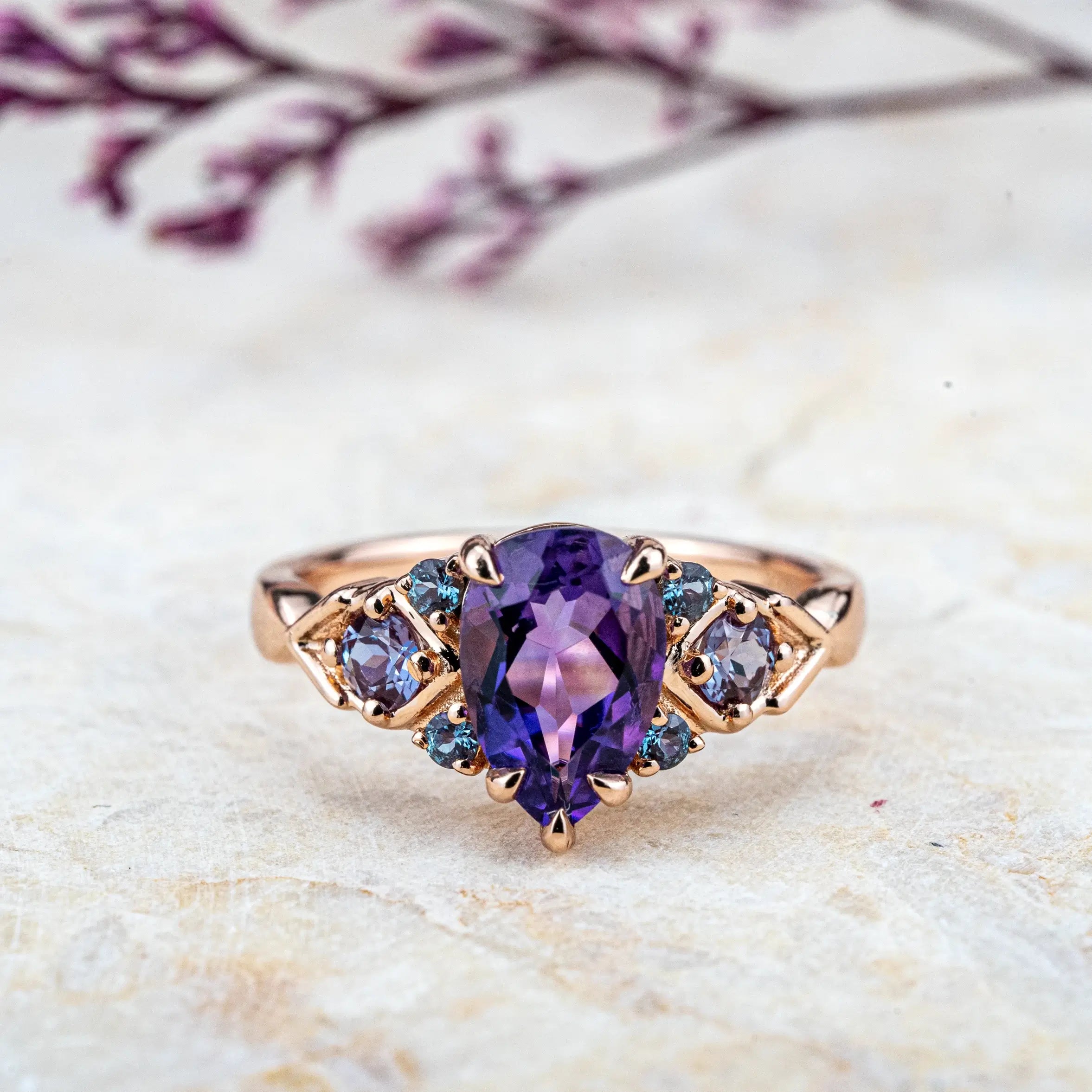 Amethyst Ring – Vintage February Birthstone Engagement Rings Custom Unique Gold Ring anniversary gift for women