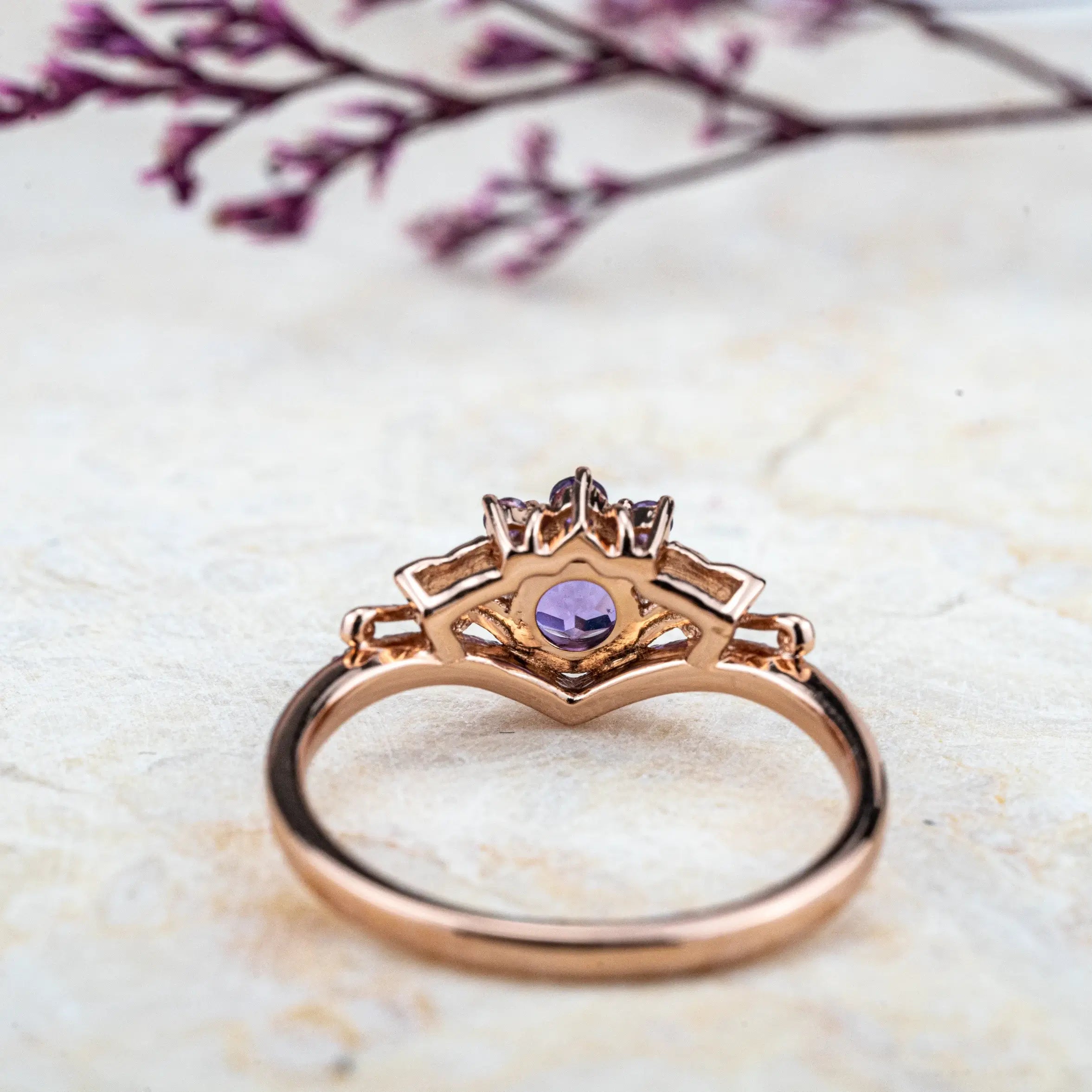 Amethyst Bloom Ring – Nature-Inspired Vintage Leaf Engagement Ring February birthstone rings