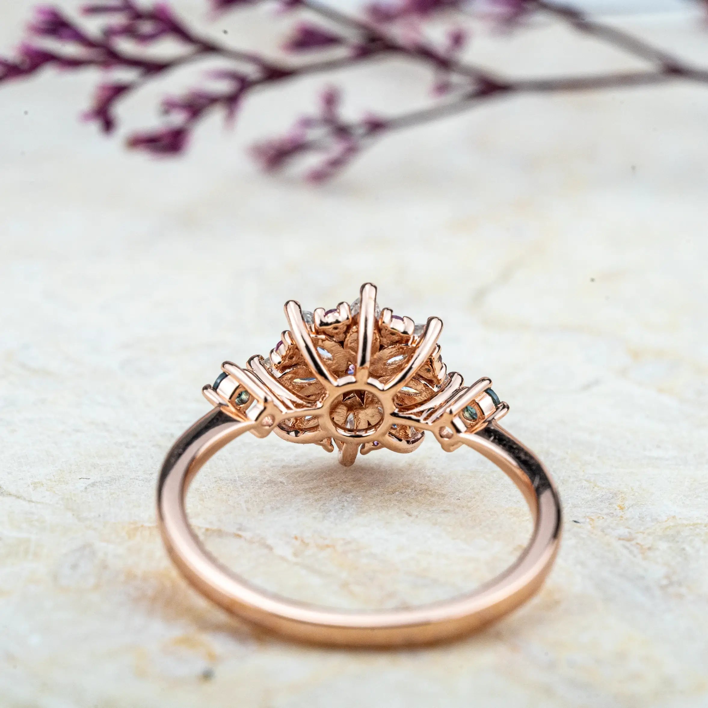 Flower Rings Custom Moissanite Gold Ring flora art ring for ladies anniversary 
jewelry gift rose gold