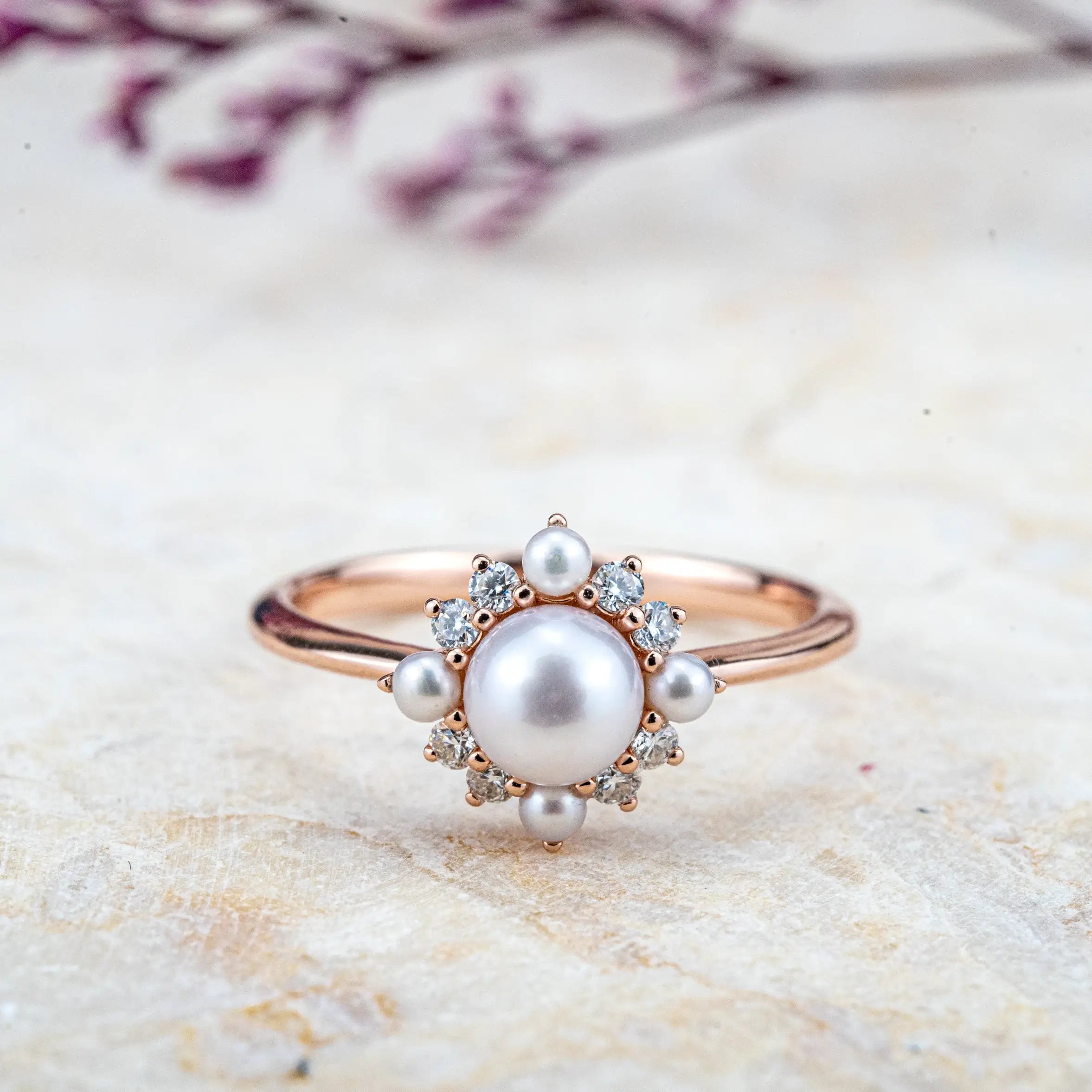 Pearl Ring, a handcrafted floral-inspired piece featuring. Perfect for daily wear, anniversaries, or as a promise ring, this design blends elegance with timeless charm.