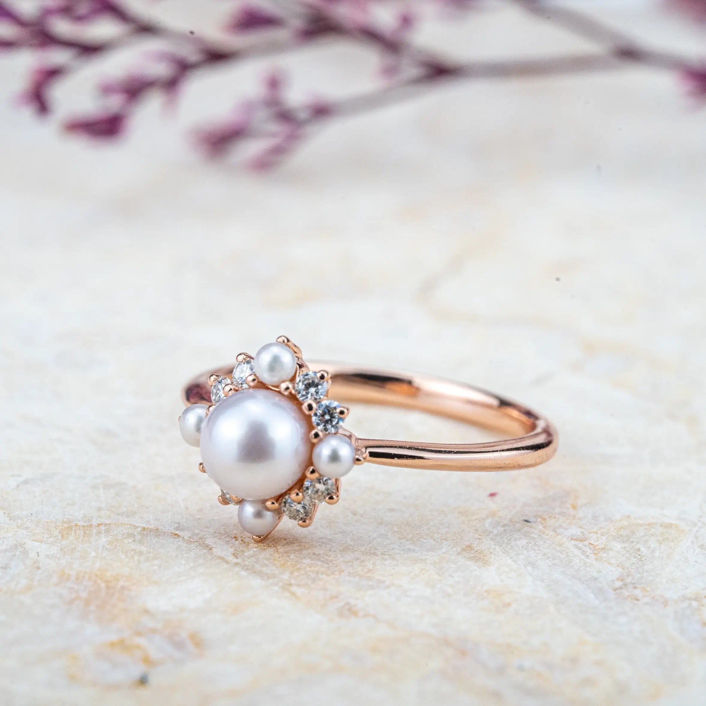 Pearl Ring, a handcrafted floral-inspired piece featuring. custom june birthstone engagement rings for women gift