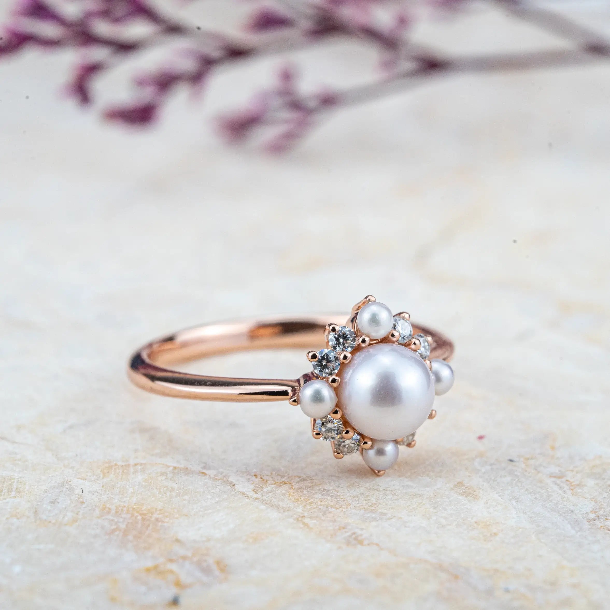 Pearl Ring, a handcrafted floral-inspired piece featuring. custom june birthstone engagement rings for women gift