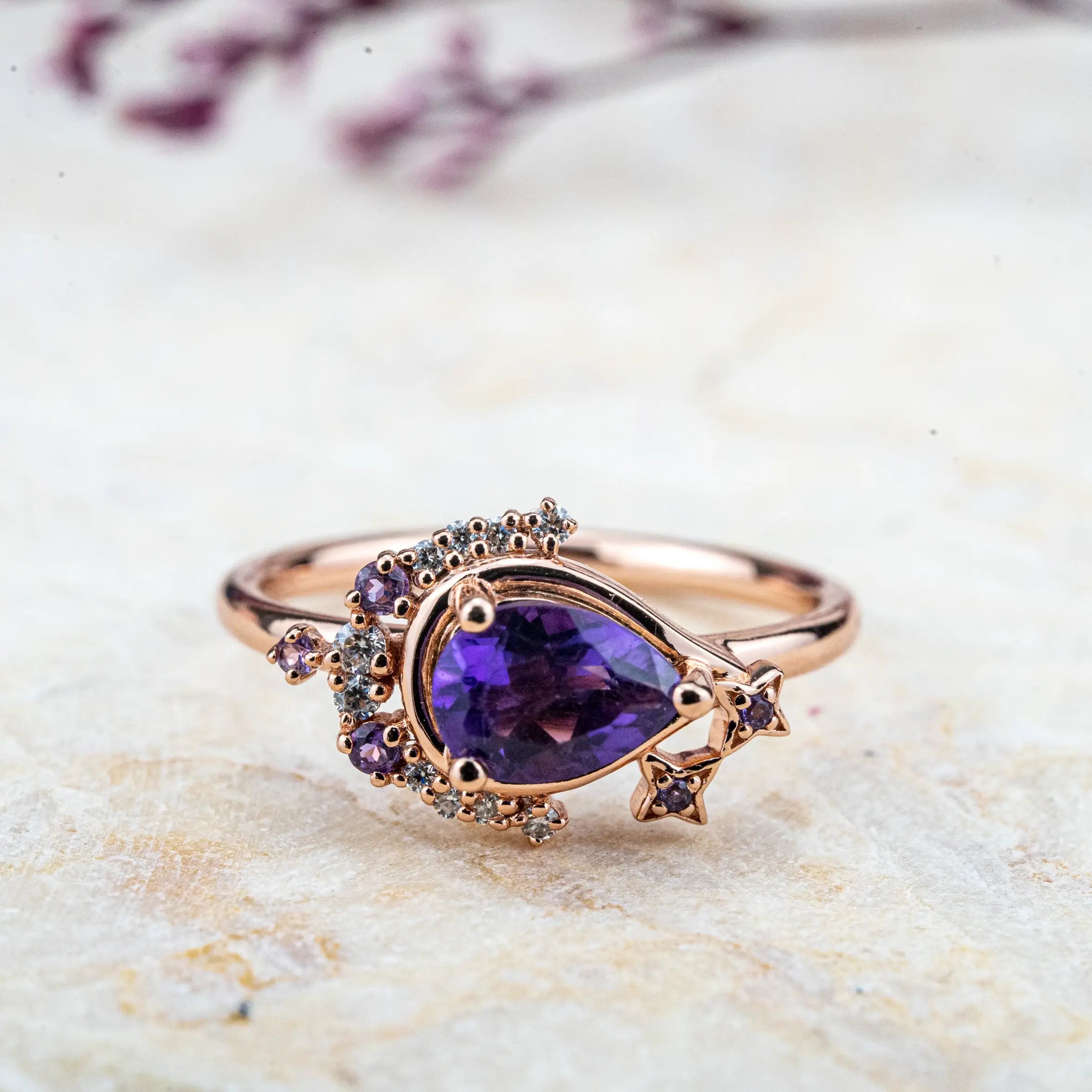 Art Rings Design Moon Style Amethyst Engagement Rings February Birthstone Rings ORLEONE Jewelry Brand Custom