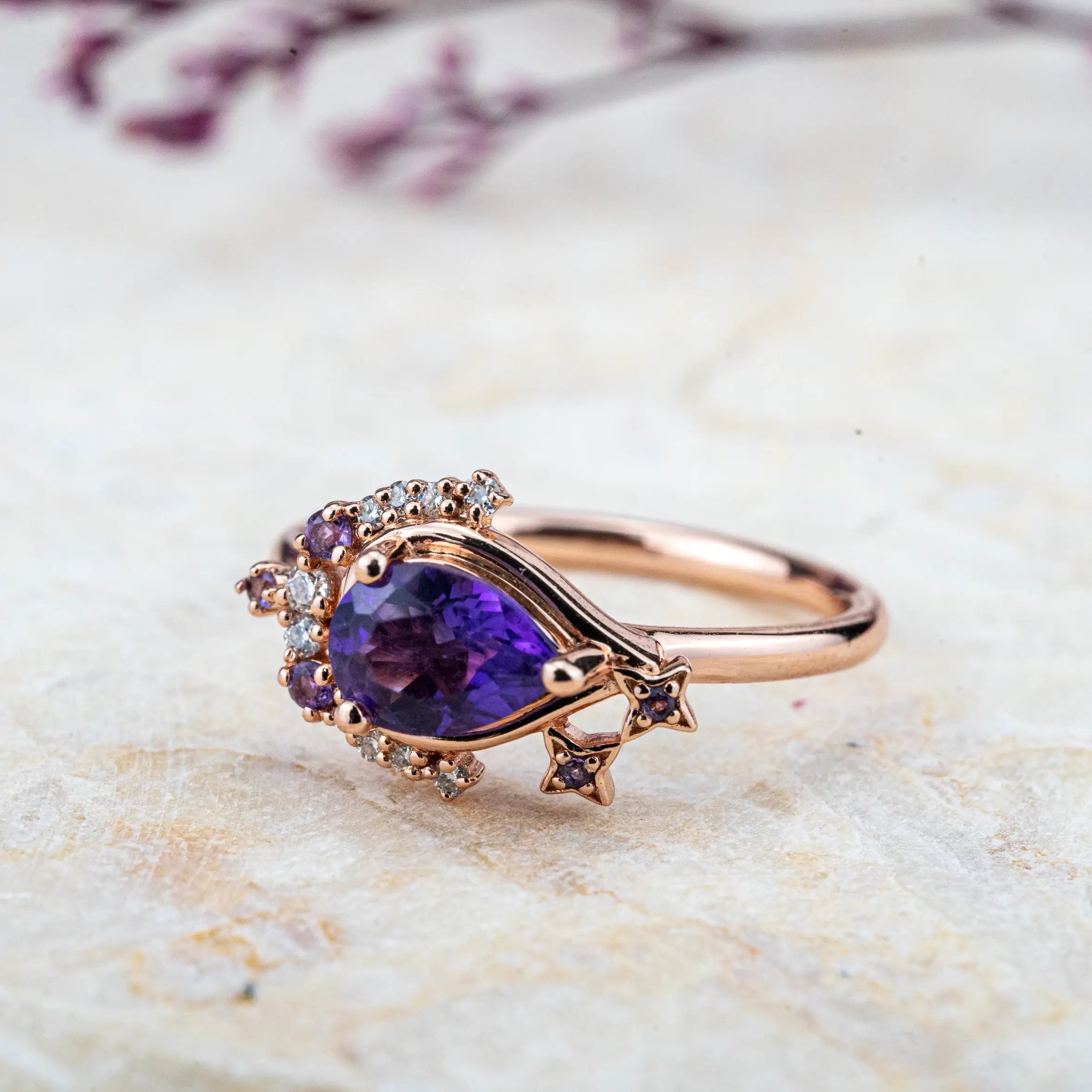 Art Rings Design Moon Style Amethyst Engagement Rings February Birthstone Rings ORLEONE Jewelry Brand Custom purple gem ring