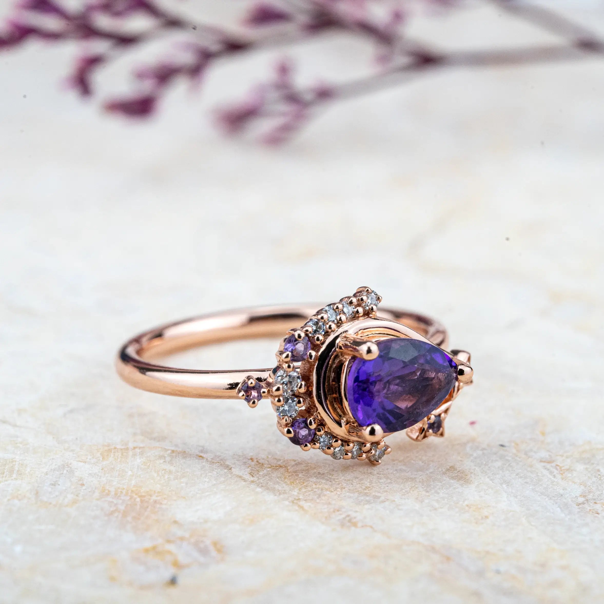 Art Rings Design Moon Style Amethyst Engagement Rings February Birthstone Rings ORLEONE Jewelry Brand Custom