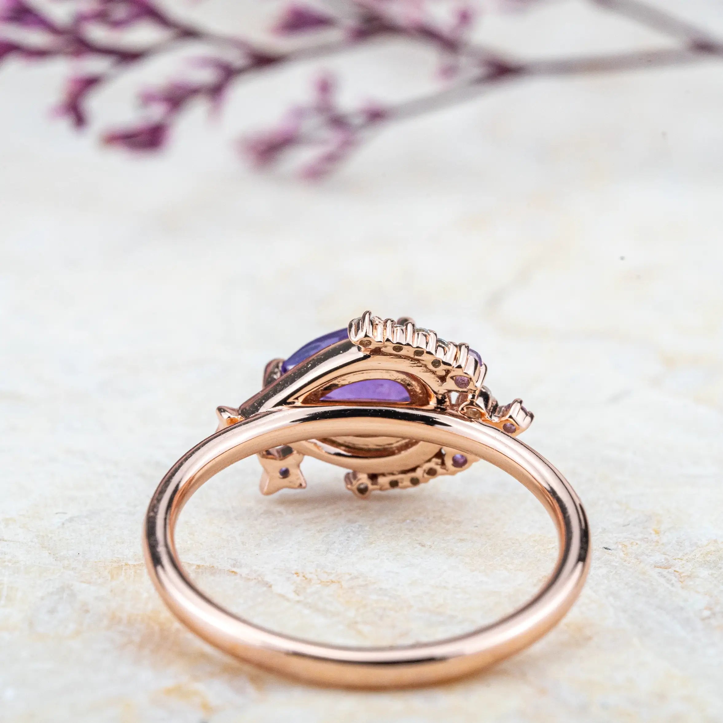 Art Rings Design Moon Style Amethyst Engagement Rings February Birthstone Rings ORLEONE Jewelry Brand Custom