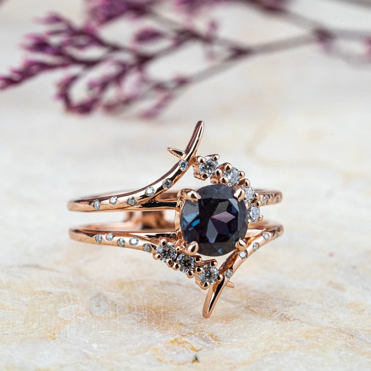 Art Alexandrite Engagement Rings Custom Unique June Birthstone Ring anniversary ring for ladies promise gift