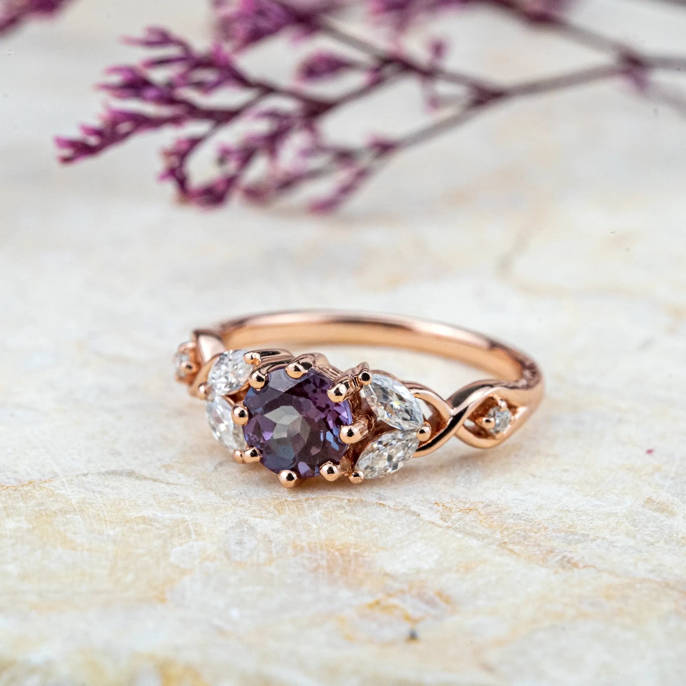 Natural Inspiration engagement rings for ladies anniversary ring flora jewelry Alexandrite ring Handmade Artwork