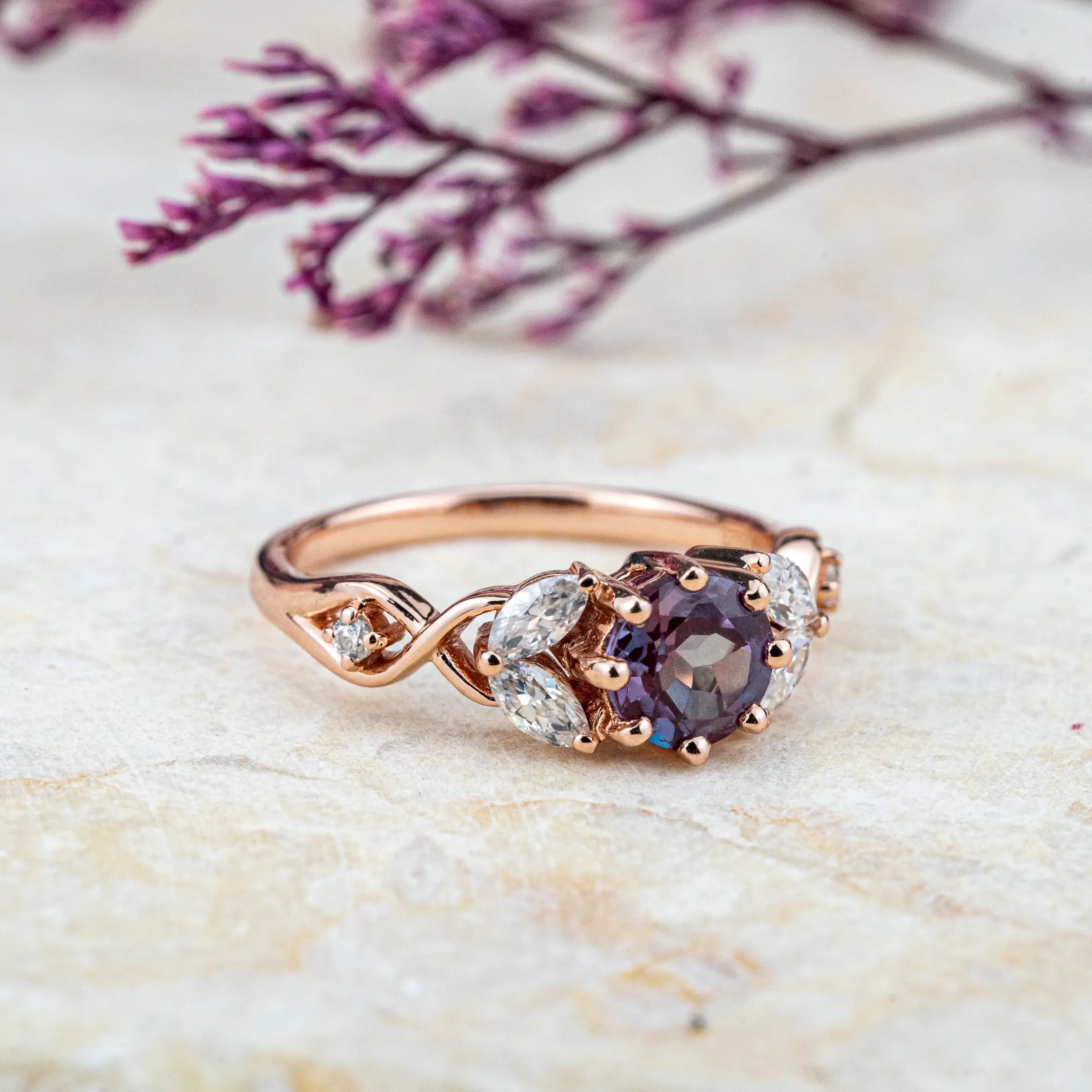 Natural Inspiration engagement rings for ladies anniversary ring flora jewelry Alexandrite ring Handmade Artwork