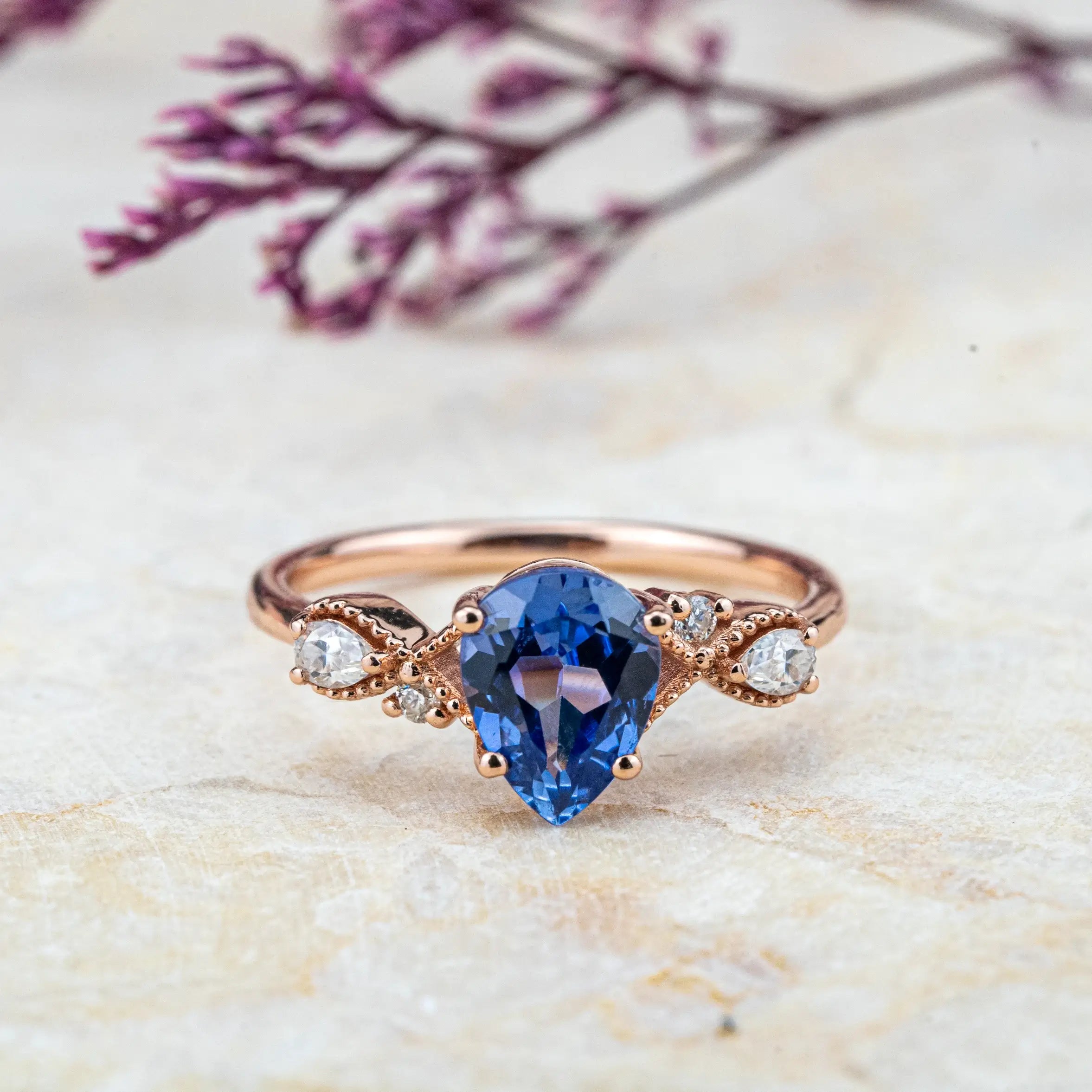 Pear Cut Sapphire Ring Vintage Elegance Engagement Rings Best Handmade Custom Gold Ring for Women September Birthstone Rings