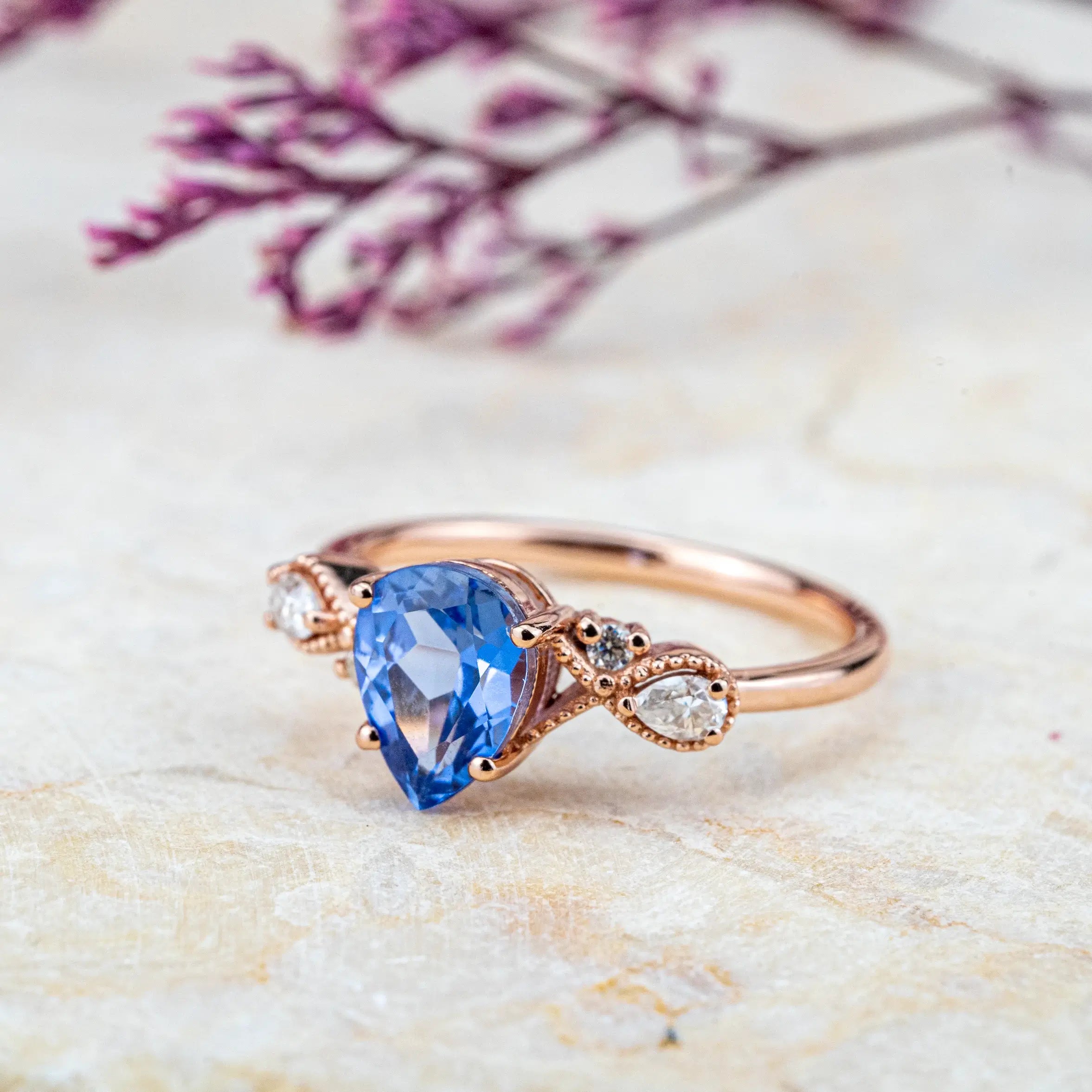 Pear Cut Sapphire Ring Vintage Elegance Engagement Rings Best Handmade Custom Gold Ring for Women September Birthstone Rings