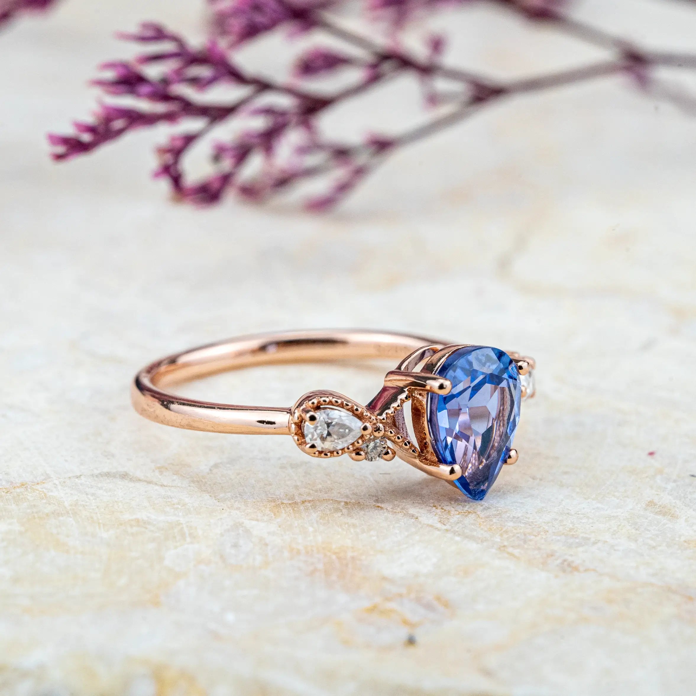 Pear Cut Sapphire Ring Vintage Elegance Engagement Rings Best Handmade Custom Gold Ring for Women September Birthstone Rings