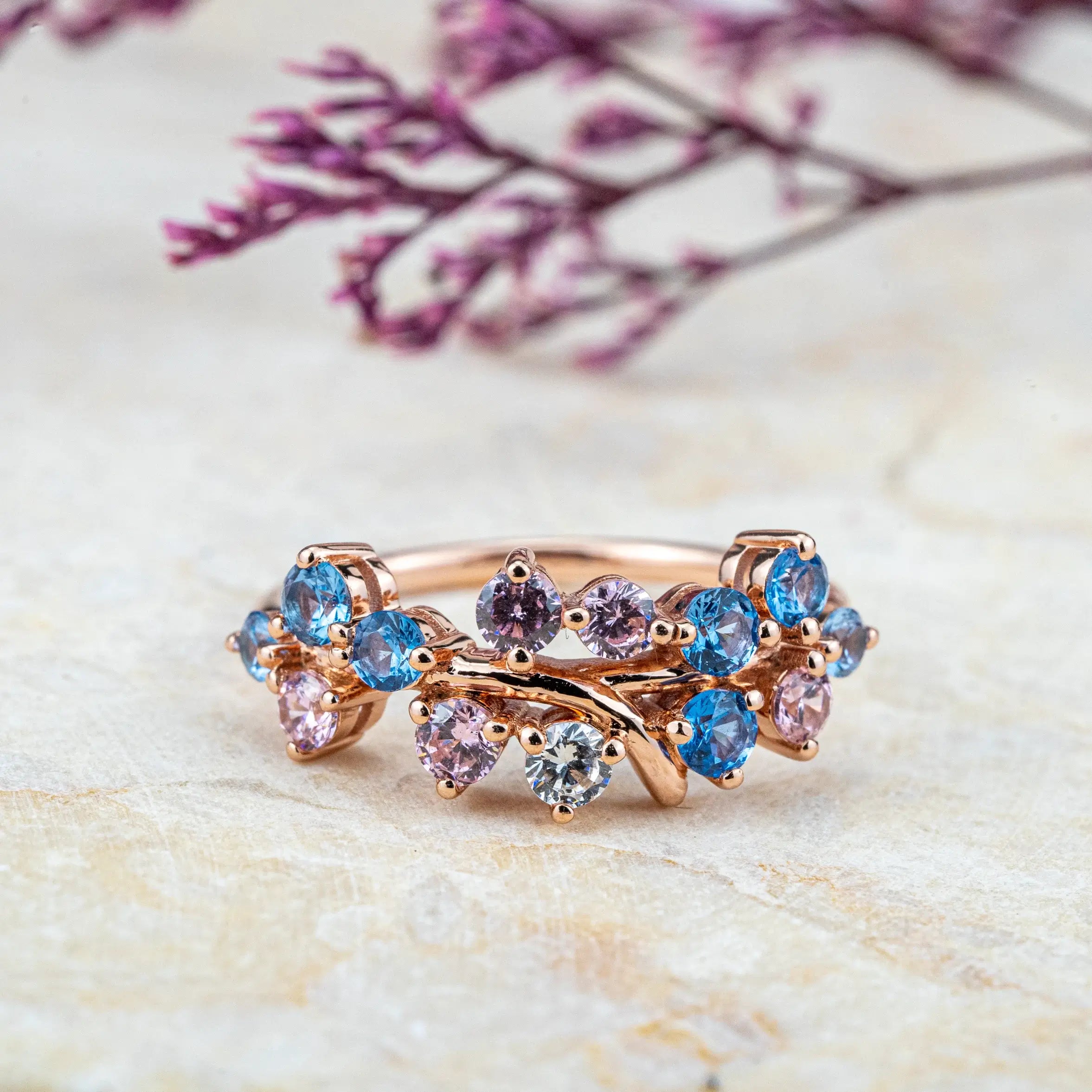 Colorful Engagement Art Rings With Moissanite Nature Inspired Band Unique Handmade Custom luxurious Ring