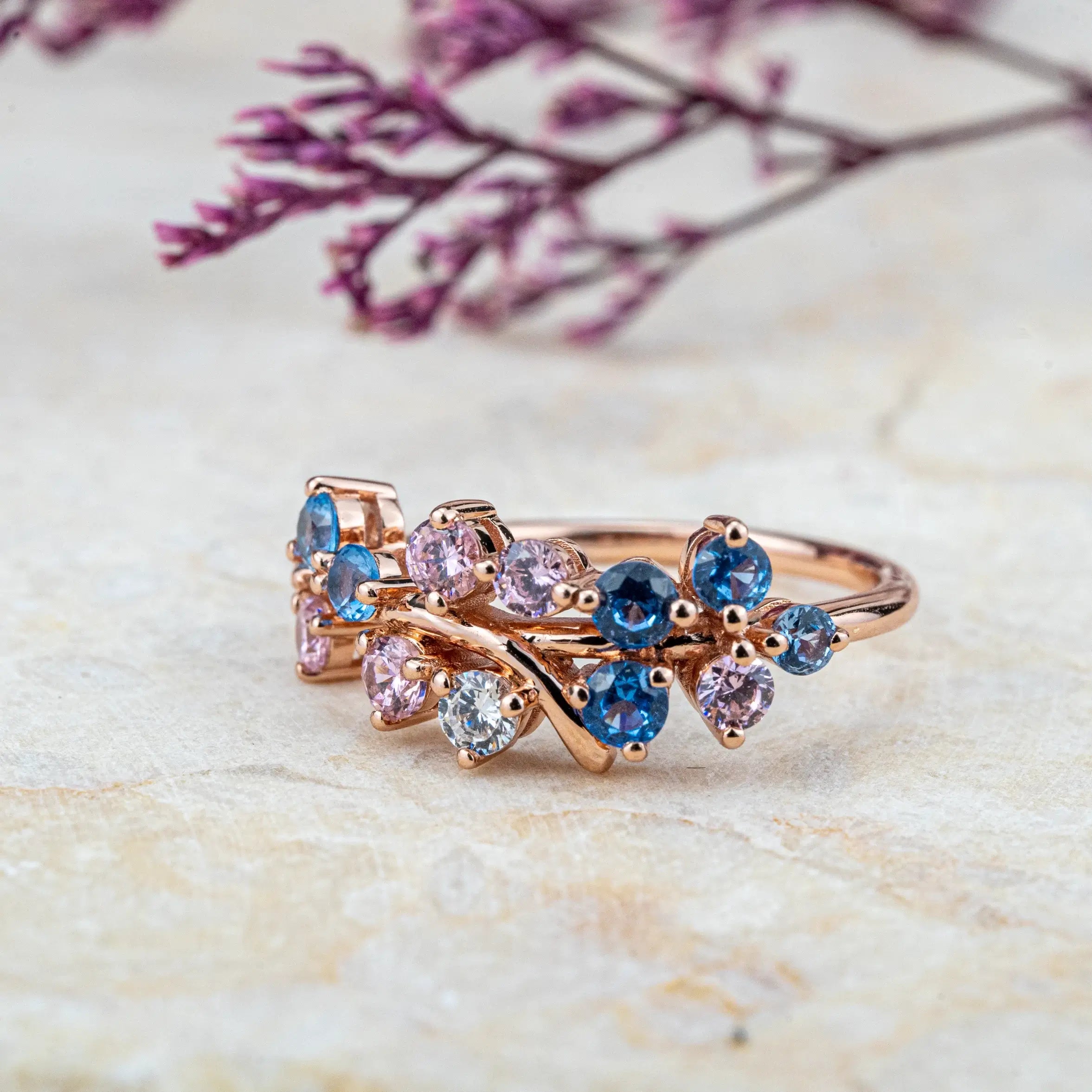 Colorful Engagement Art Rings With Moissanite Nature Inspired Band Unique Handmade Custom luxurious Ring for ladies