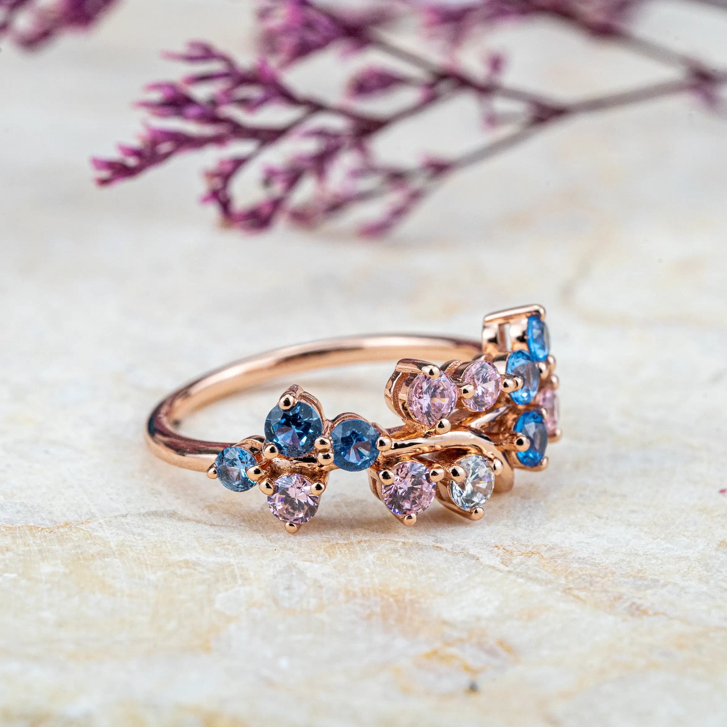 Colorful Engagement Art Rings With Moissanite Nature Inspired Band Unique Handmade Custom luxurious Ring for ladies