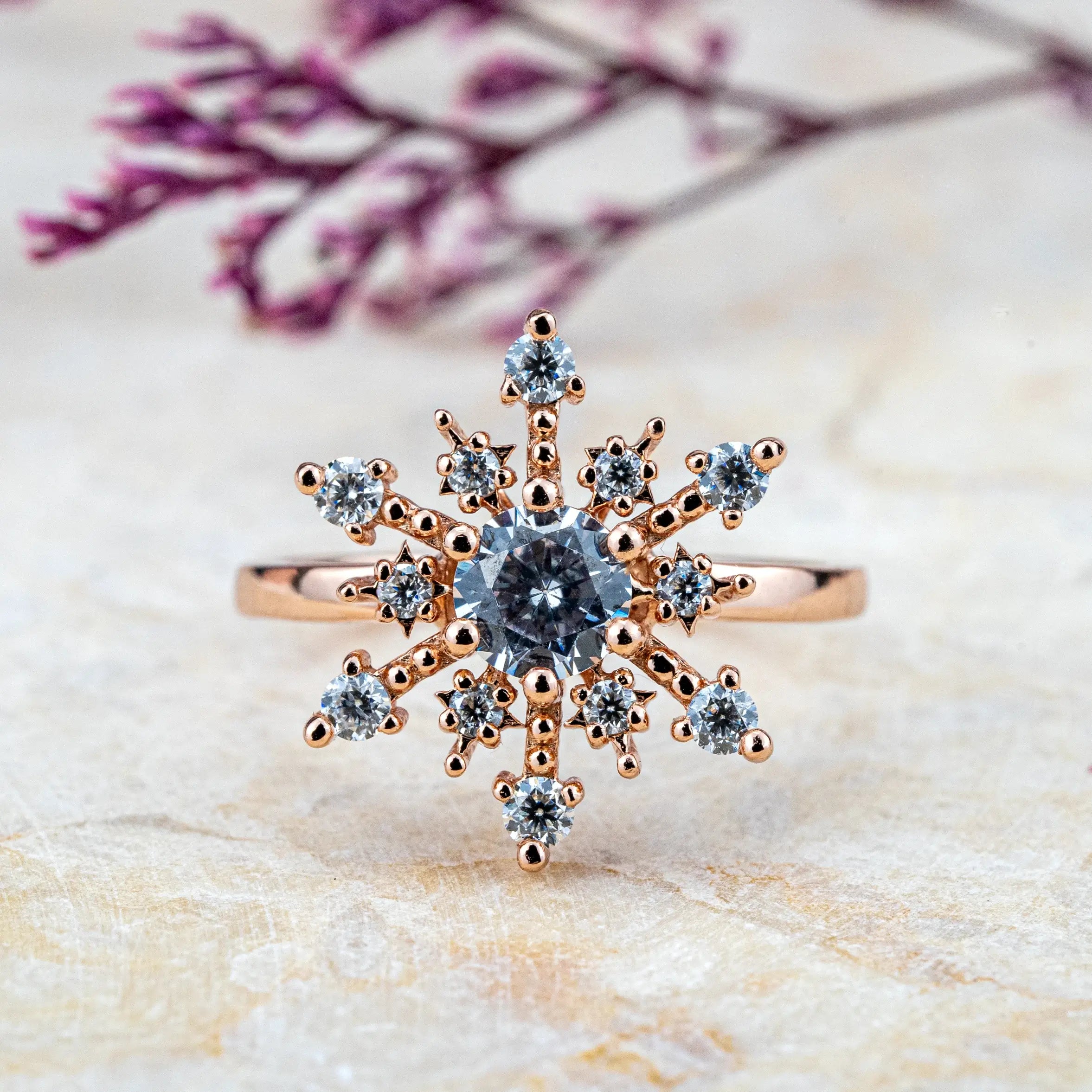 Custom Unique Engagement Ring Snowflake Ring Christmas Gifts Anniversary Ring