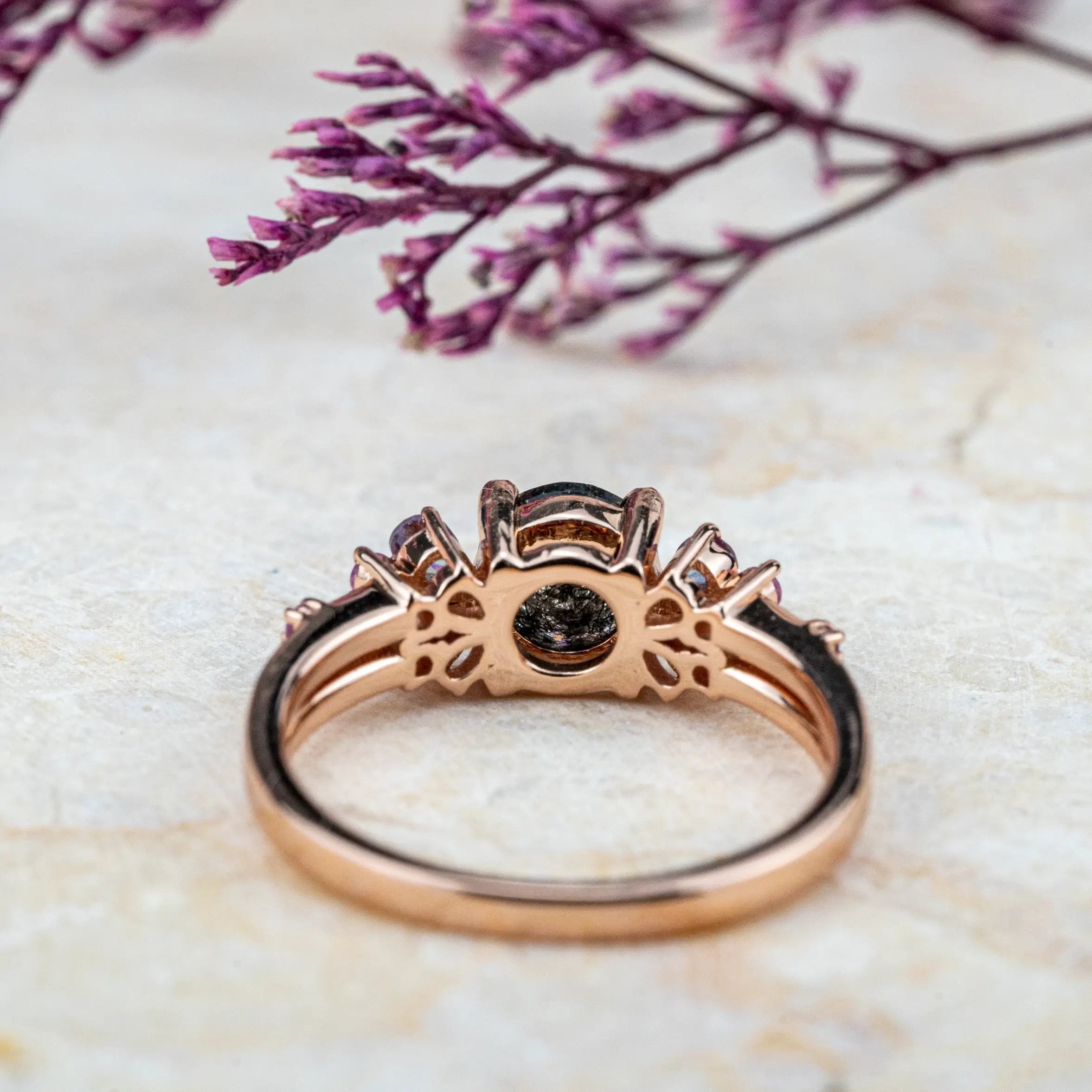 Black Rutilated Quartz Engagement Rings | Handmade Rose Gold Cluster Rings Rrt Design Jewelry FOR WOMEN