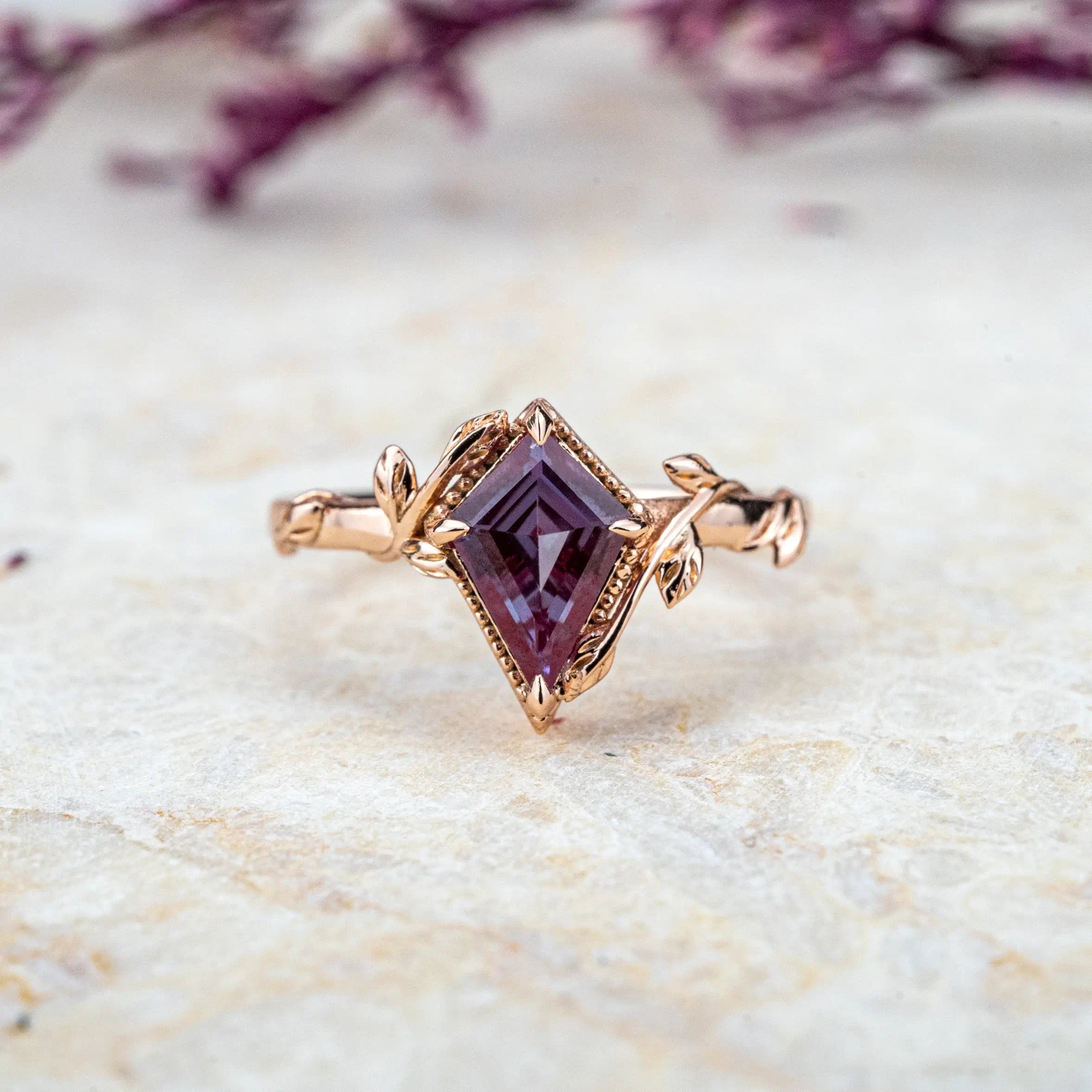 Kite-Cut Alexandrite Leaf Ring | Minimalist Anniversary Jewelry custom jewelry