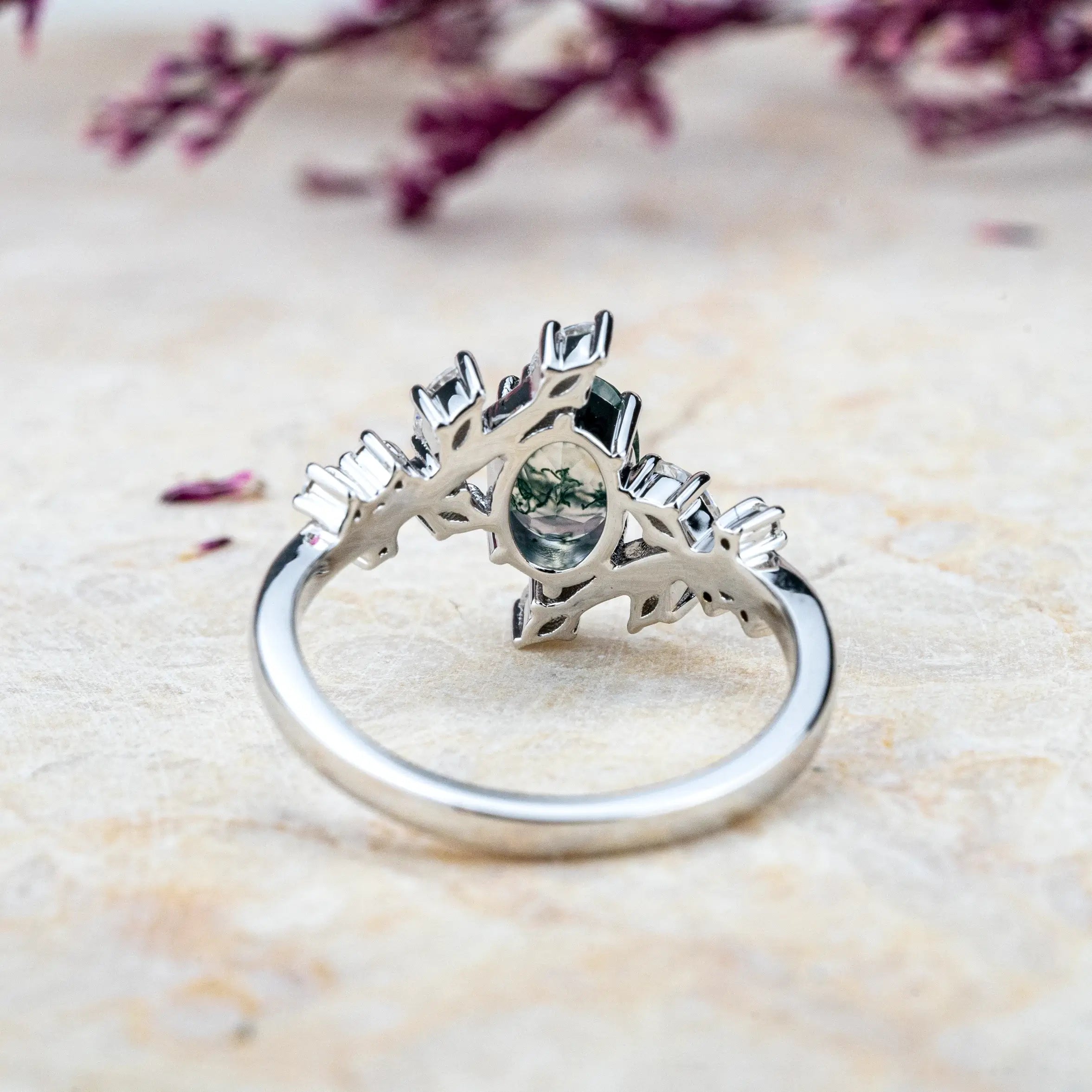 Custom handmade Moss Agate Engagement Rings Nature-Inspired Design anniversary ring orleone brand jewelry white gold rings