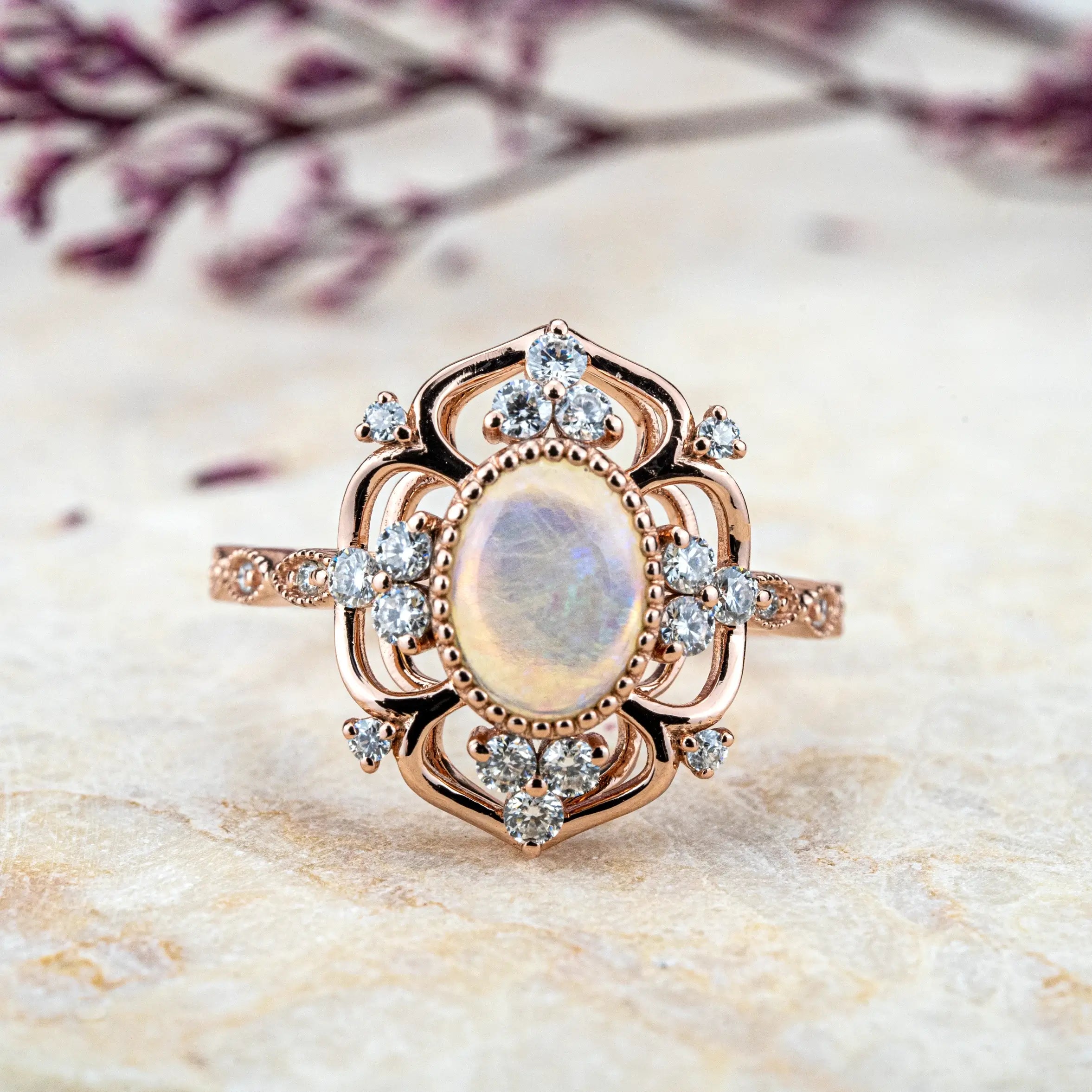 Luxurious Unique Vintage Rings Opal Engagement Rings Flora Ring Halo Rings for ladie