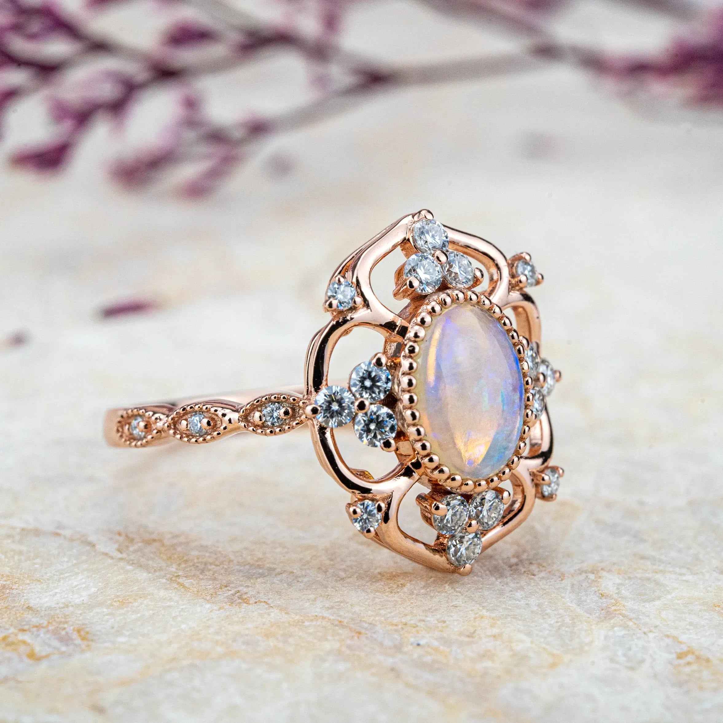 Luxurious Unique Vintage Rings Opal Engagement Rings Flora Ring Halo Rings for ladie