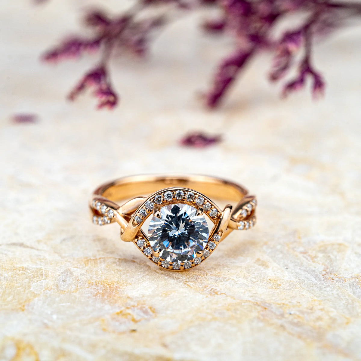 CUSTOM ART Moissanite Ring – Unique Halo Engagement Promise Rings Devil Eye