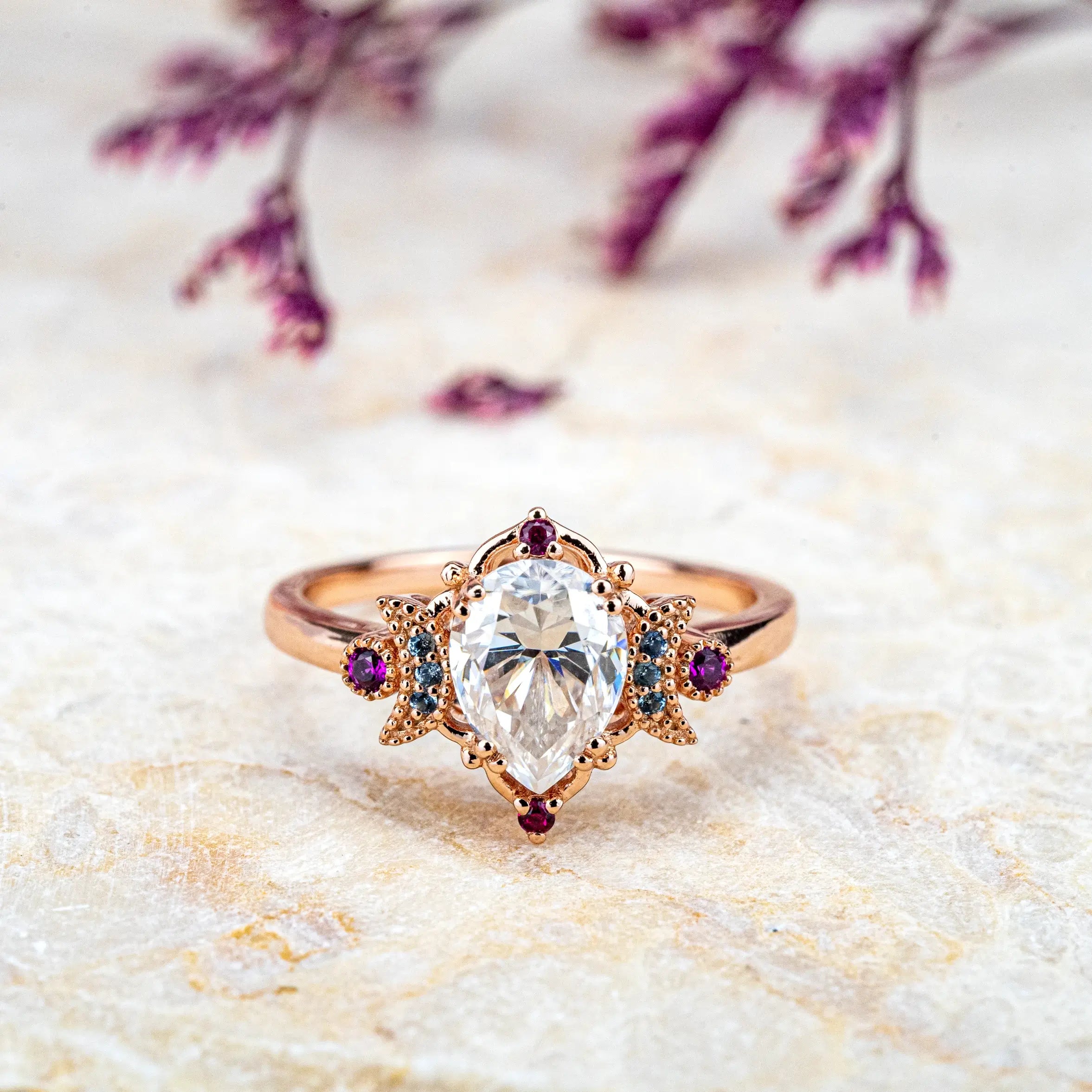 Vintage Moissanite Engagement Ring – Unique Pear Cut Design Anniversary Ring Jewelry For ladie