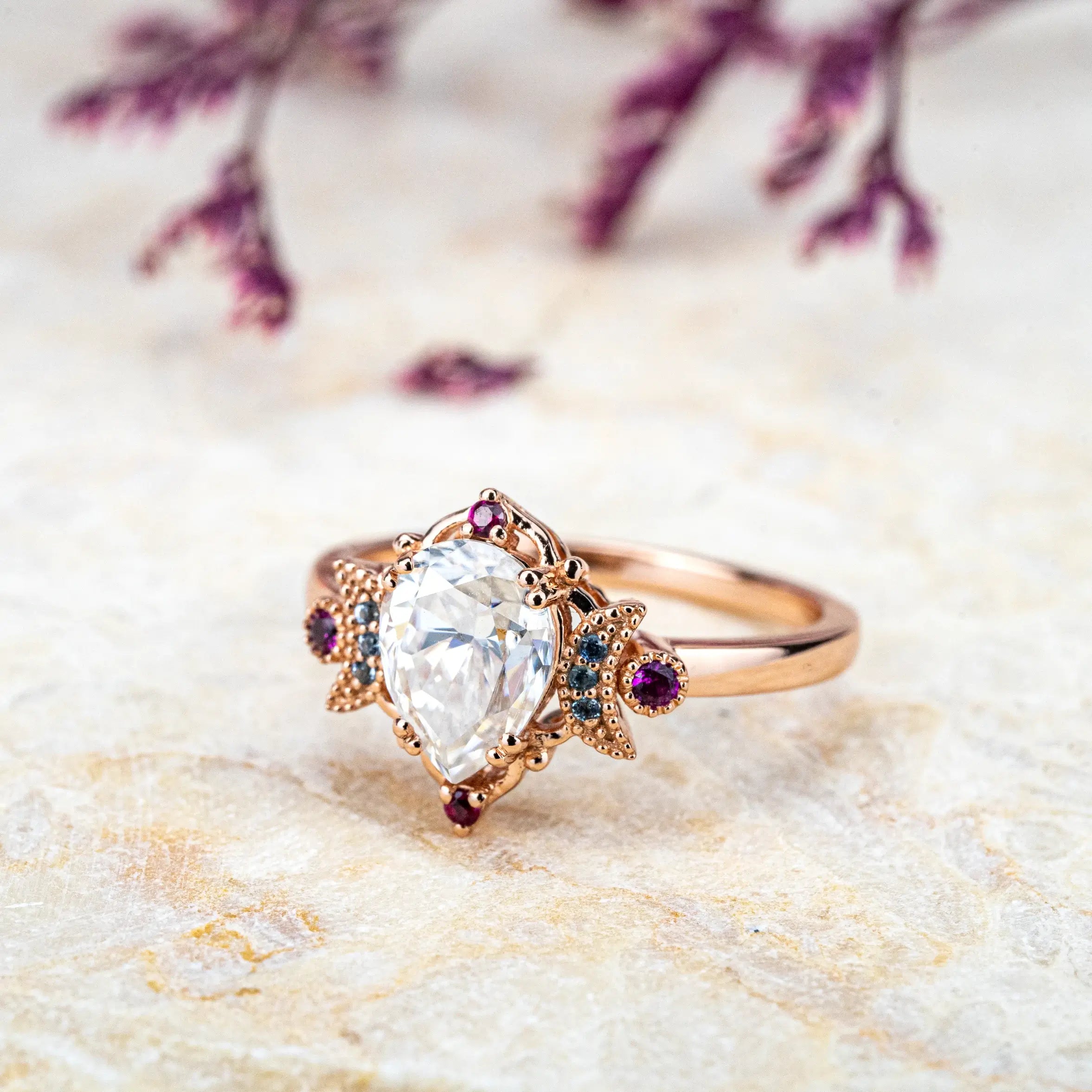 Vintage Moissanite Engagement Ring – Unique Pear Cut Design Anniversary Ring Jewelry For ladie