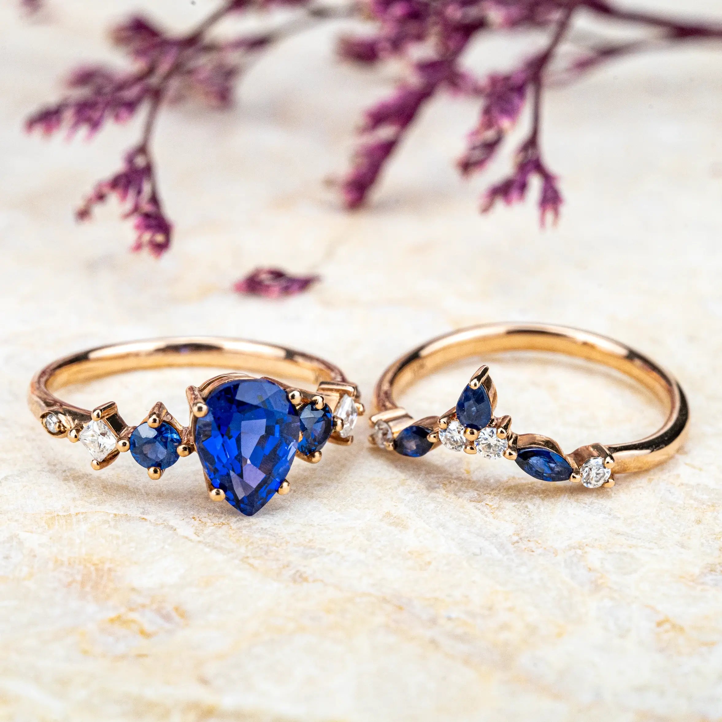 Modern Luxury Ring Set Pear Cut Sapphire Engagement Rings For women anniversary gift | orleone September Birthstone