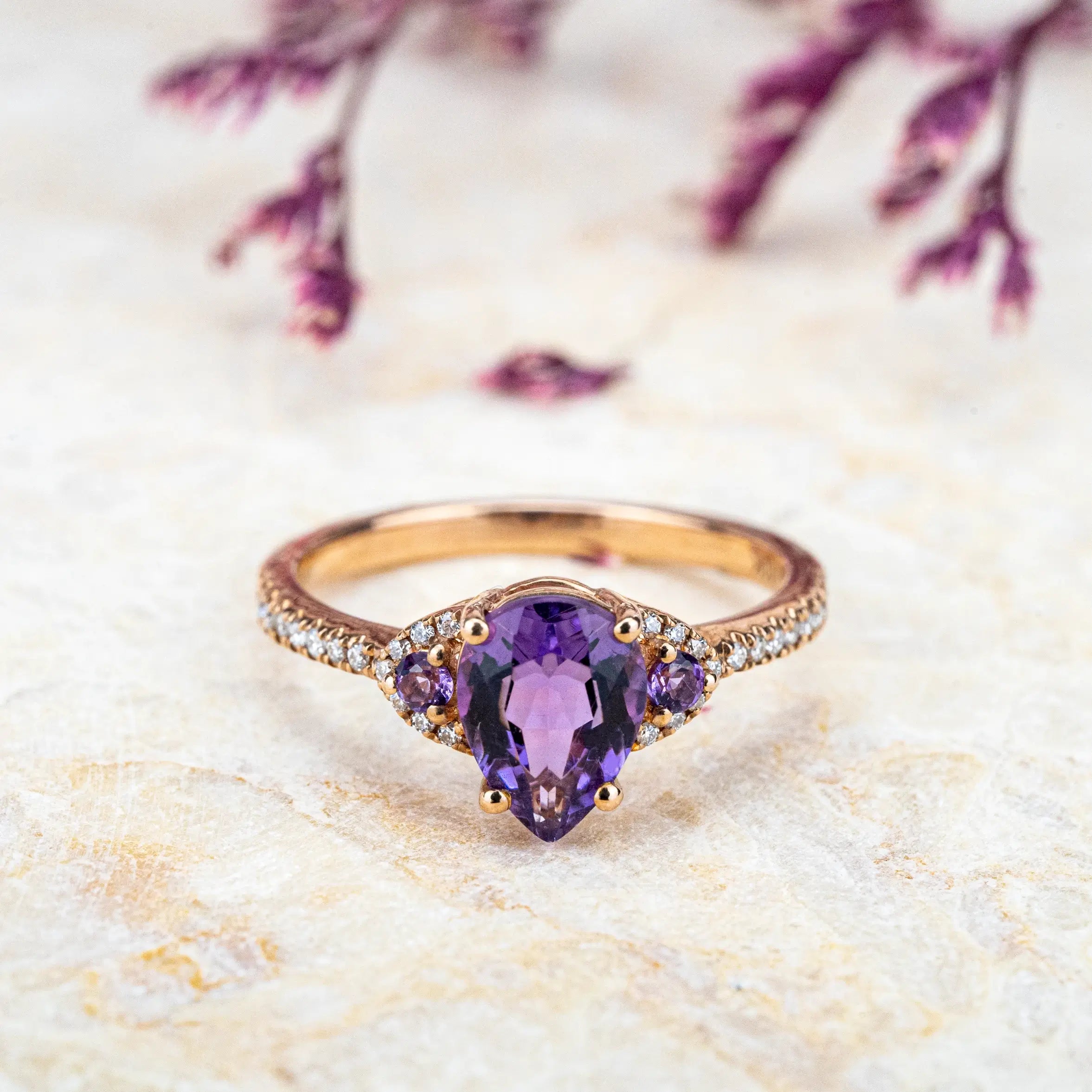 Amethyst Ring Vintage Engagement Rings handmade cusom rose gold ring for women gift