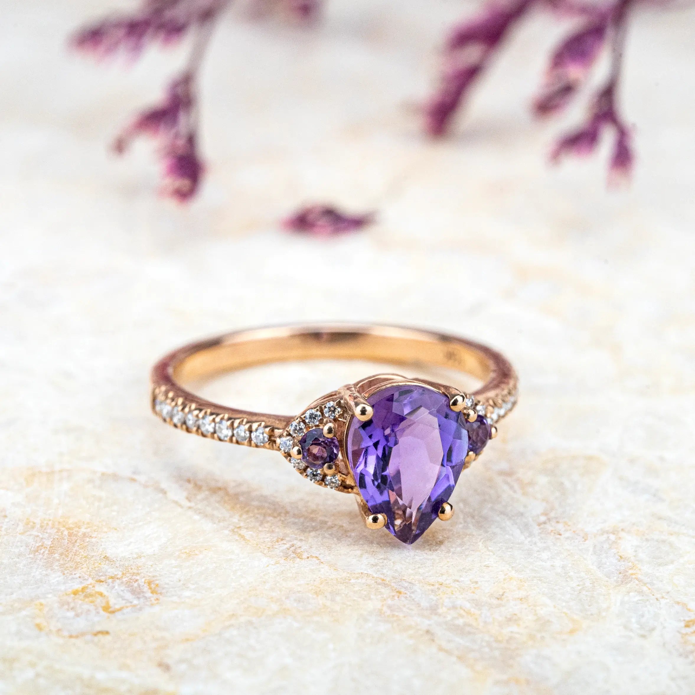 Amethyst Ring Vintage Engagement Rings handmade cusom rose gold ring for women gift anniversary jewelry orleone