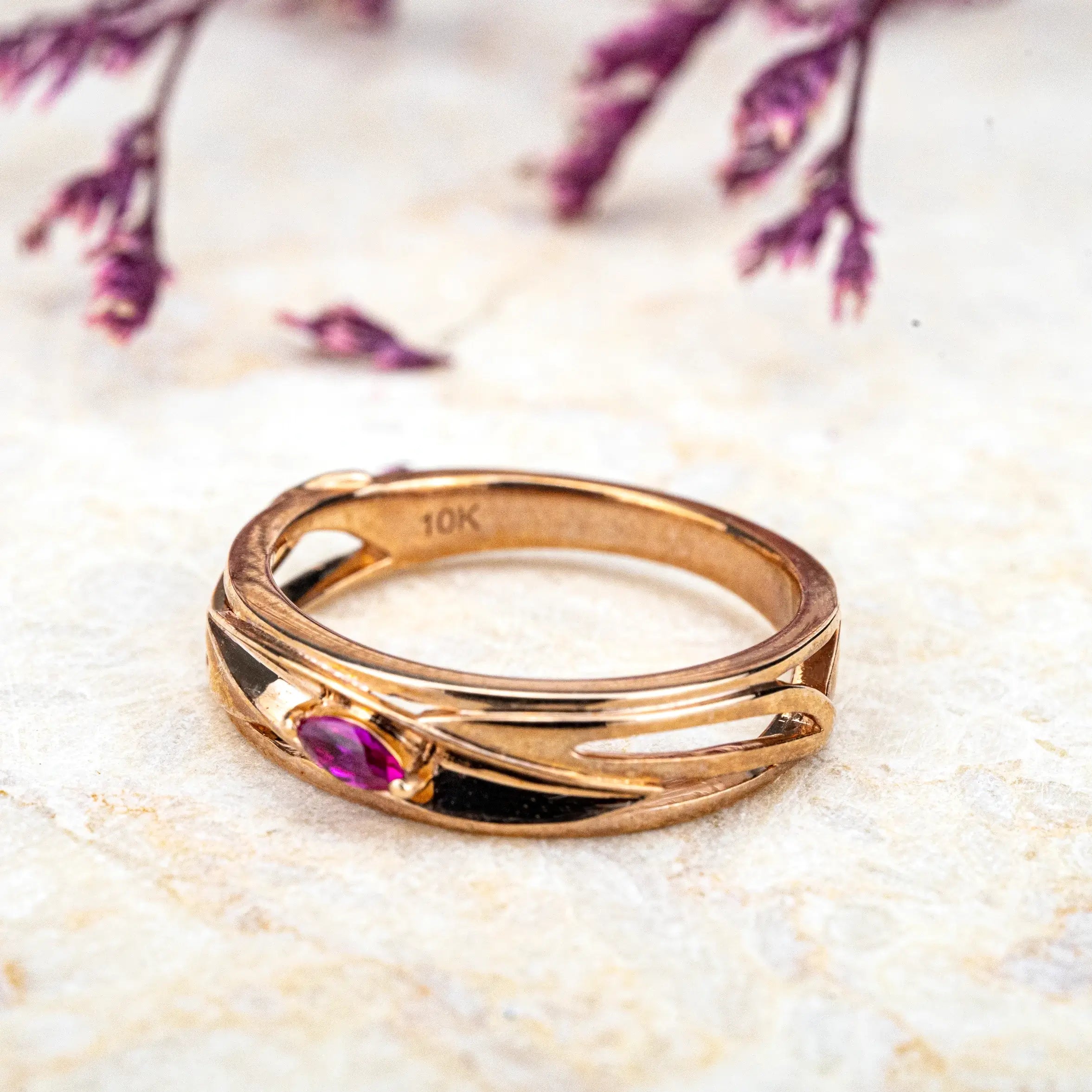 Alexandrite Gold Ring – Twisted Polished Band Design Custom Wedding Bands for men