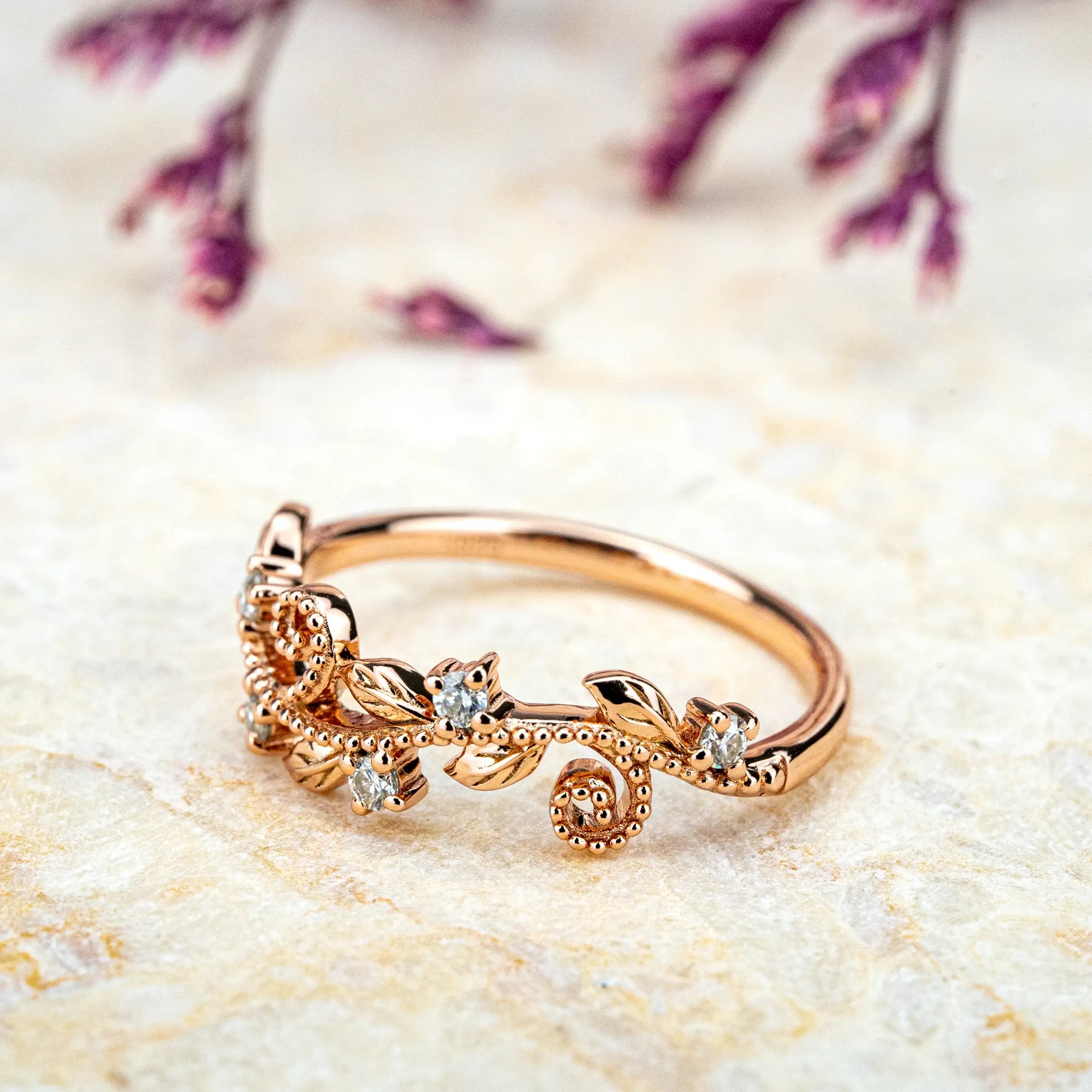 Diamond Leaf Rings – Nature-Inspired Wedding Band for ladie gift