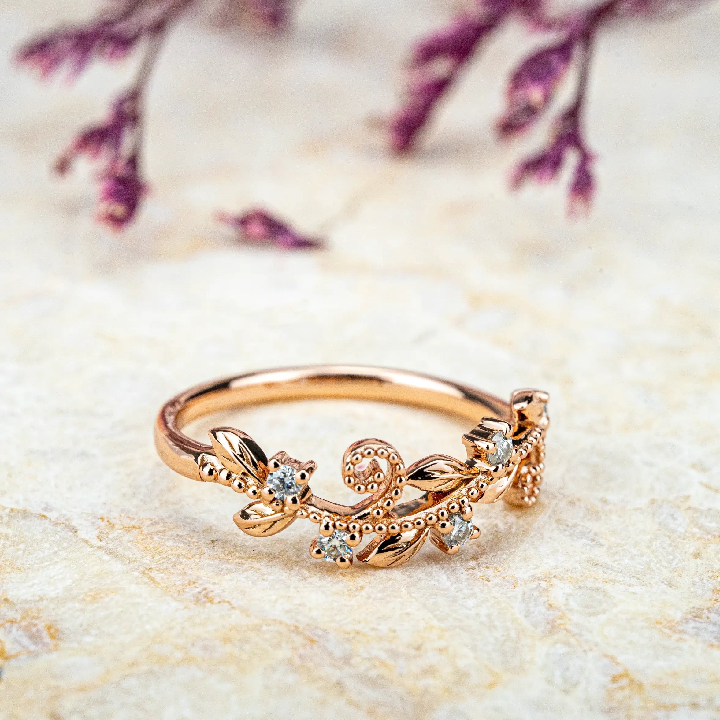 Diamond Leaf Rings – Nature-Inspired Wedding Band for ladies