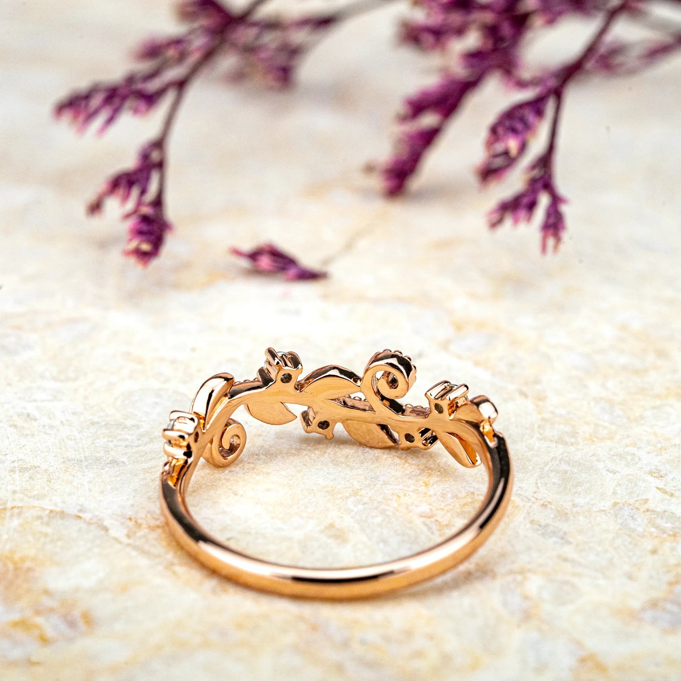 Florelle Diamond Leaf Rings – Nature-Inspired Wedding Band