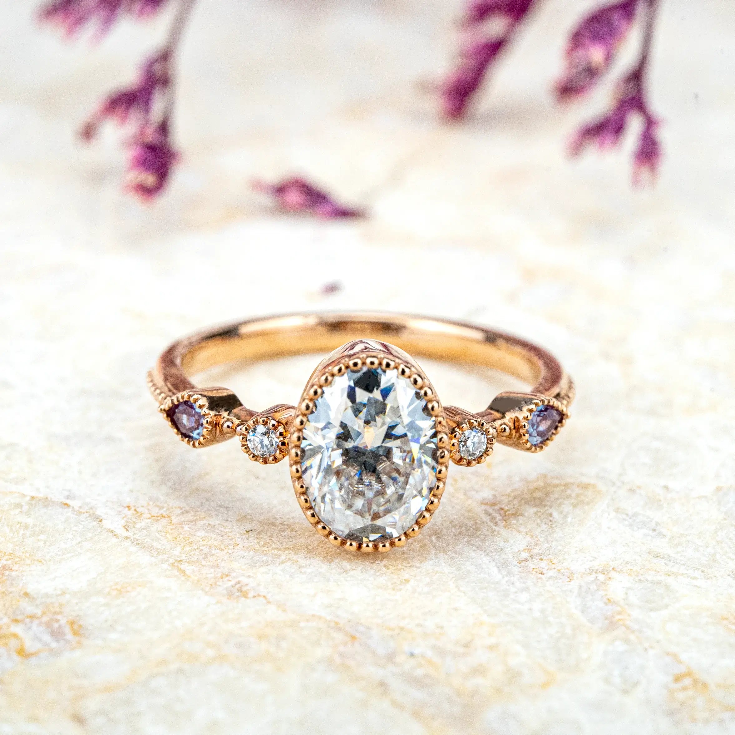 Vintage Moissanite Engagement Rings | Bezel Set Five-Stone Ring Classic Rings Oval Cut Moissanite Rings