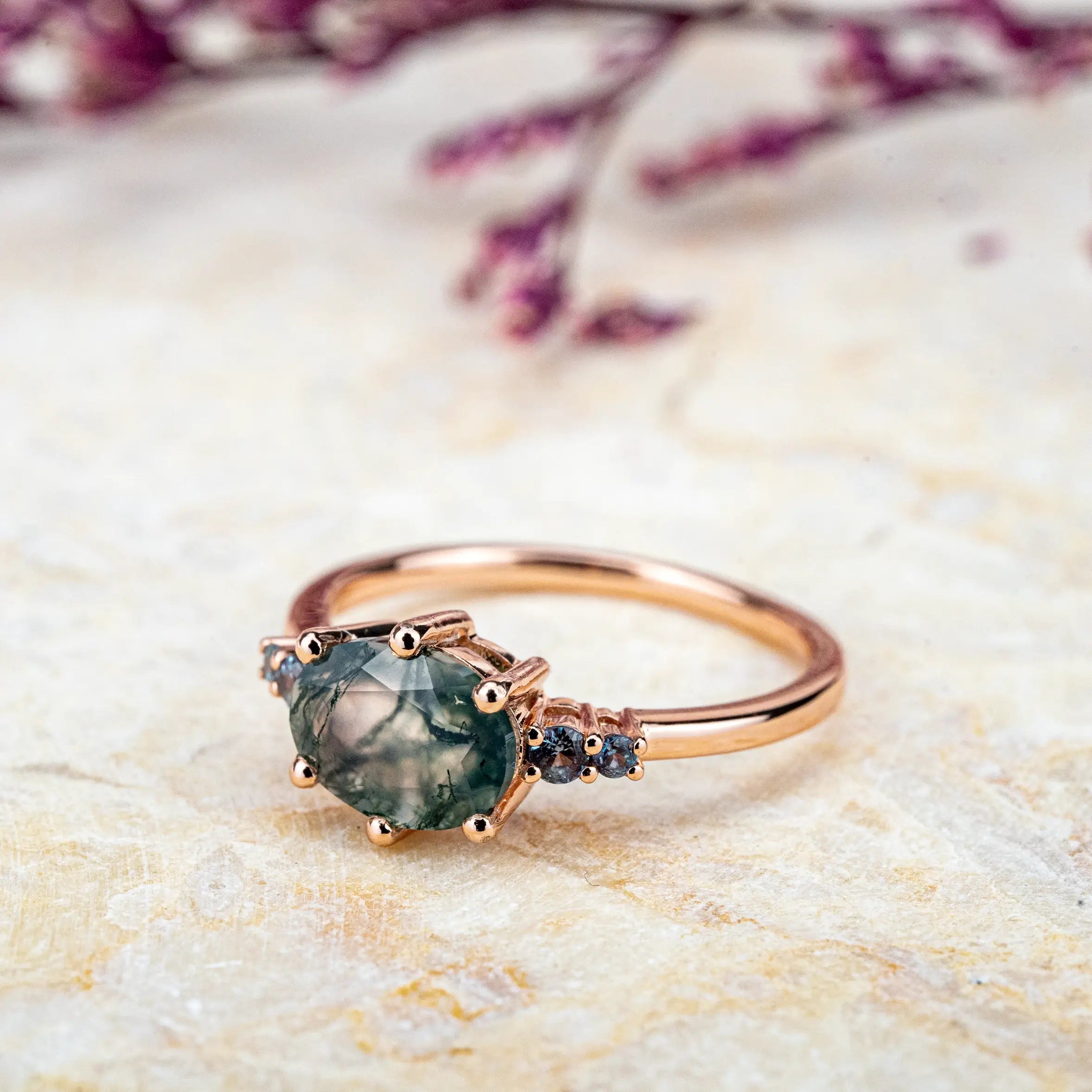 Moss Agate Taurus Engagement Ring – Spiritual Renewal Custom oval cut rings