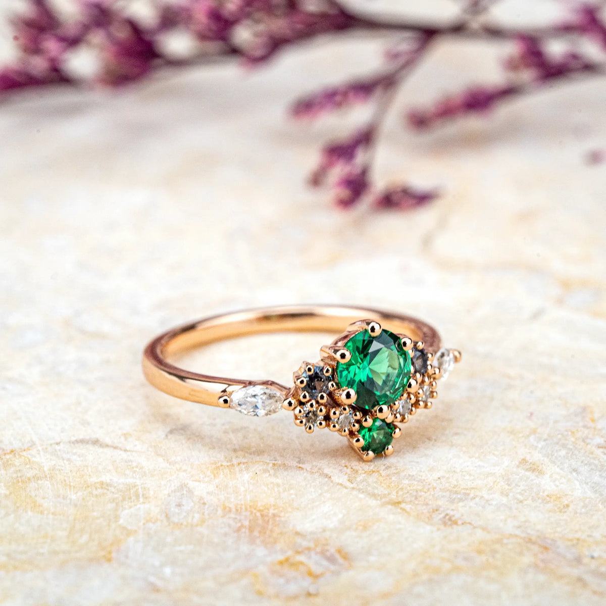 Verdeva Cluster Engagement Ring – Lab Emerald Birthstone Jewelry for ladies anniversary rings