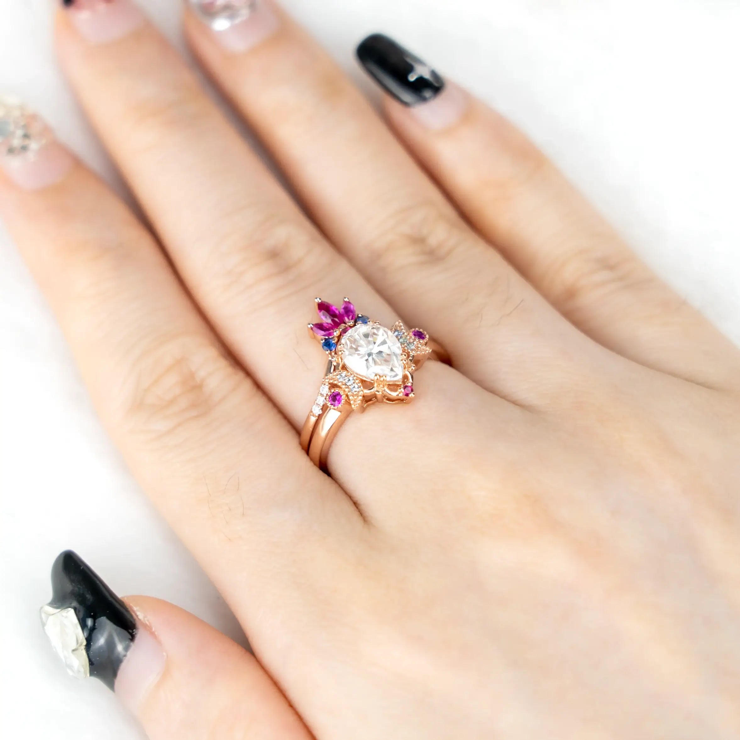 Celestial Moissanite Engagement Rings Set | Custom Vintage Luxury Bridal Sets